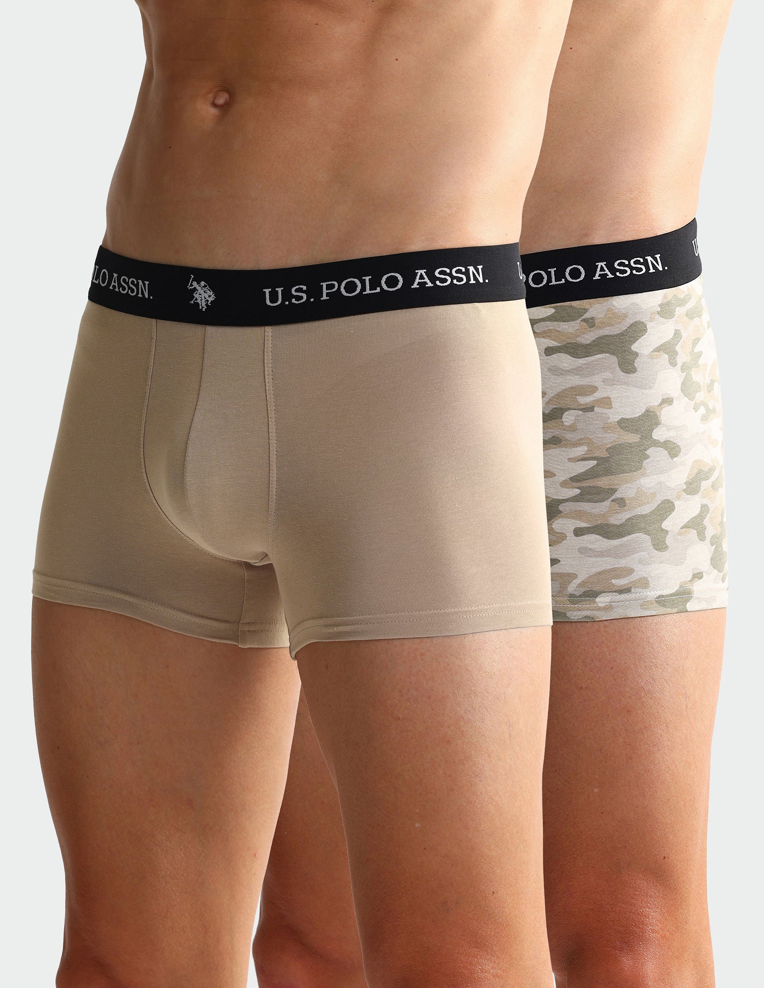Elastic Waistband Ribbed Solid OET10 Trunks - Pack Of 2 Camo Beige and Beige - U.S. POLO ASSN. | Large