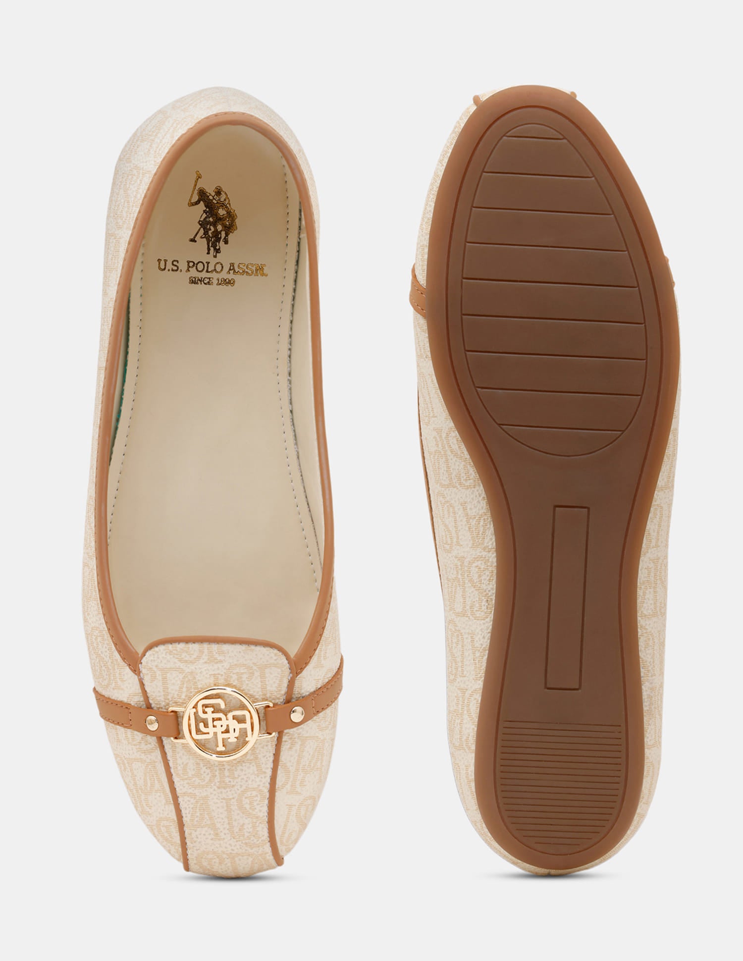 Women Alina 3.0 Brand Printed Round Toe Ballerinas Off White - U.S. Polo Assn. India | Large