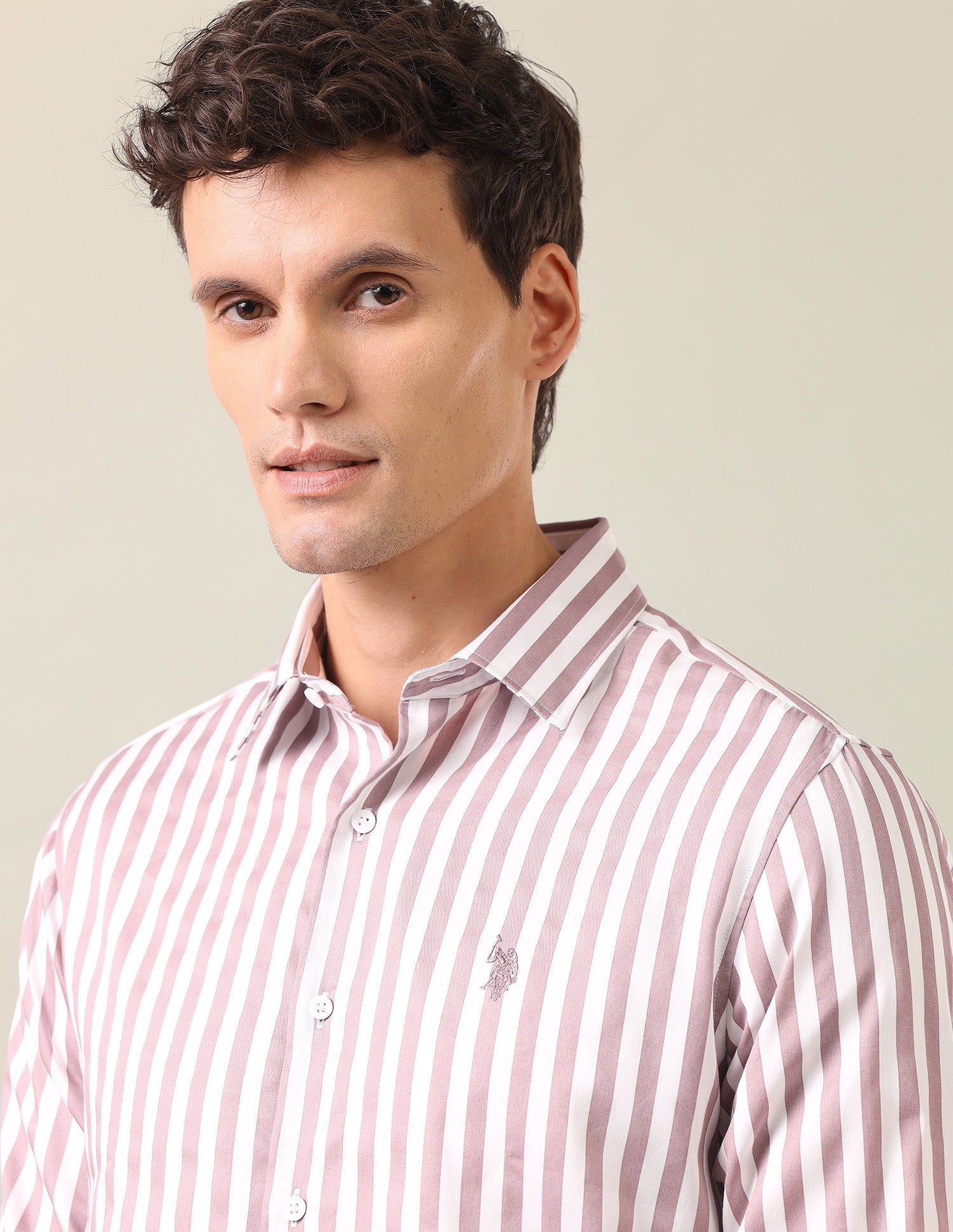 Vertical Striped Satin Shirt Pink - U.S. Polo Assn. India | Large