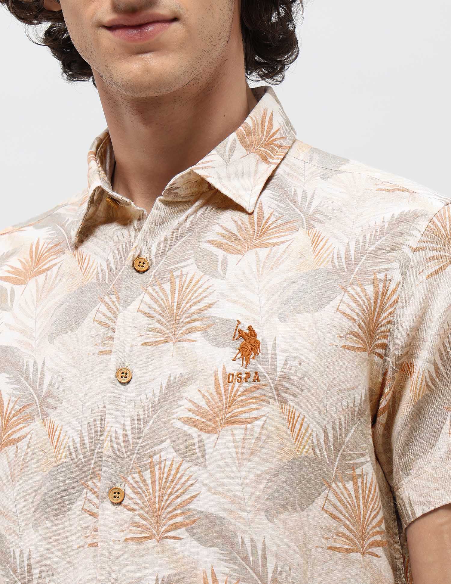 Tropical Printed Slim Fit Shirt Beige - U.S. POLO ASSN. | Large