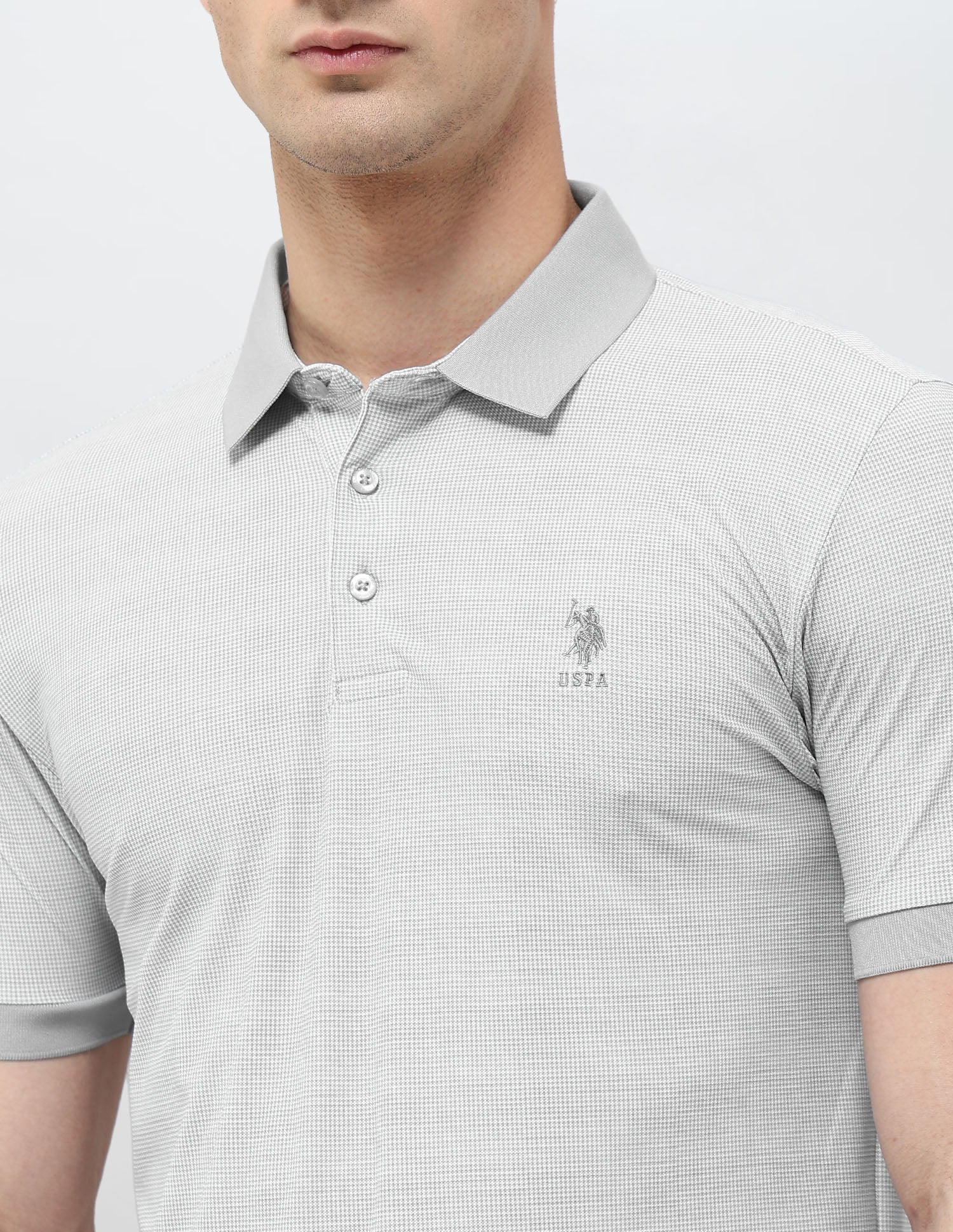 Textured Slim Fit Polo Shirt Light Grey - U.S. Polo Assn. India | Large