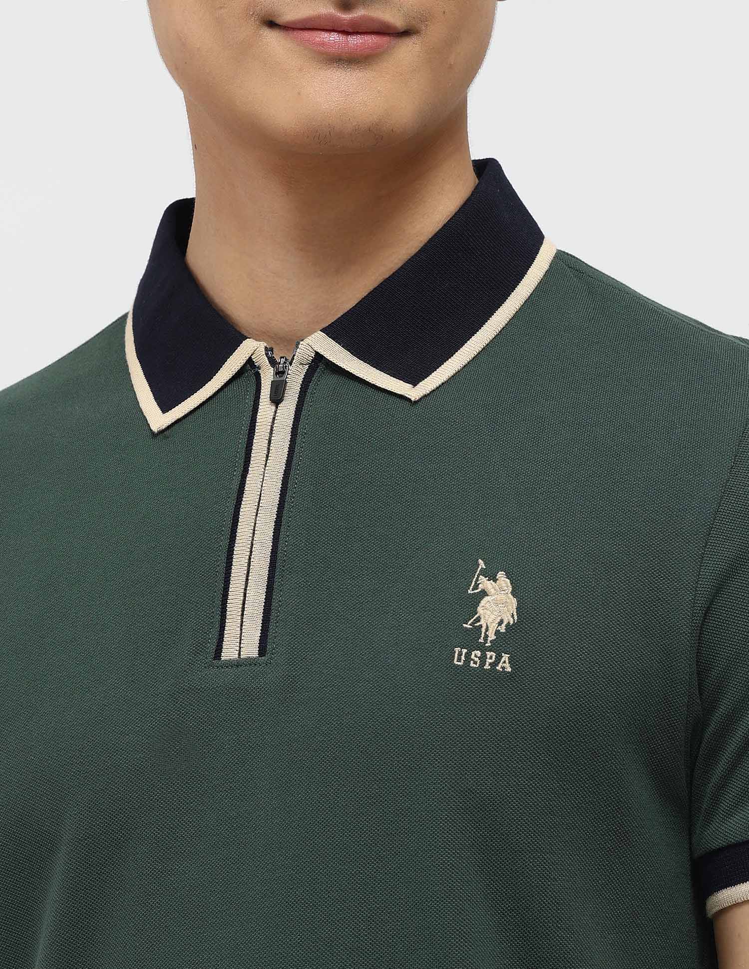 Pure Cotton Muscle Fit Polo Shirt Olive - U.S. Polo Assn. India | Large