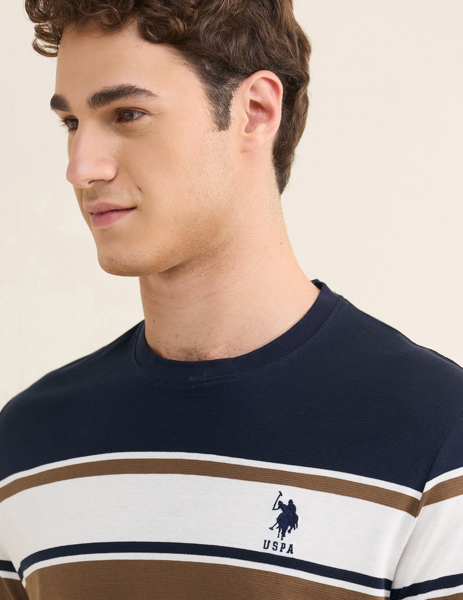 Horizontal Striped Slim Fit T-Shirt Off White - U.S. Polo Assn. India | Large
