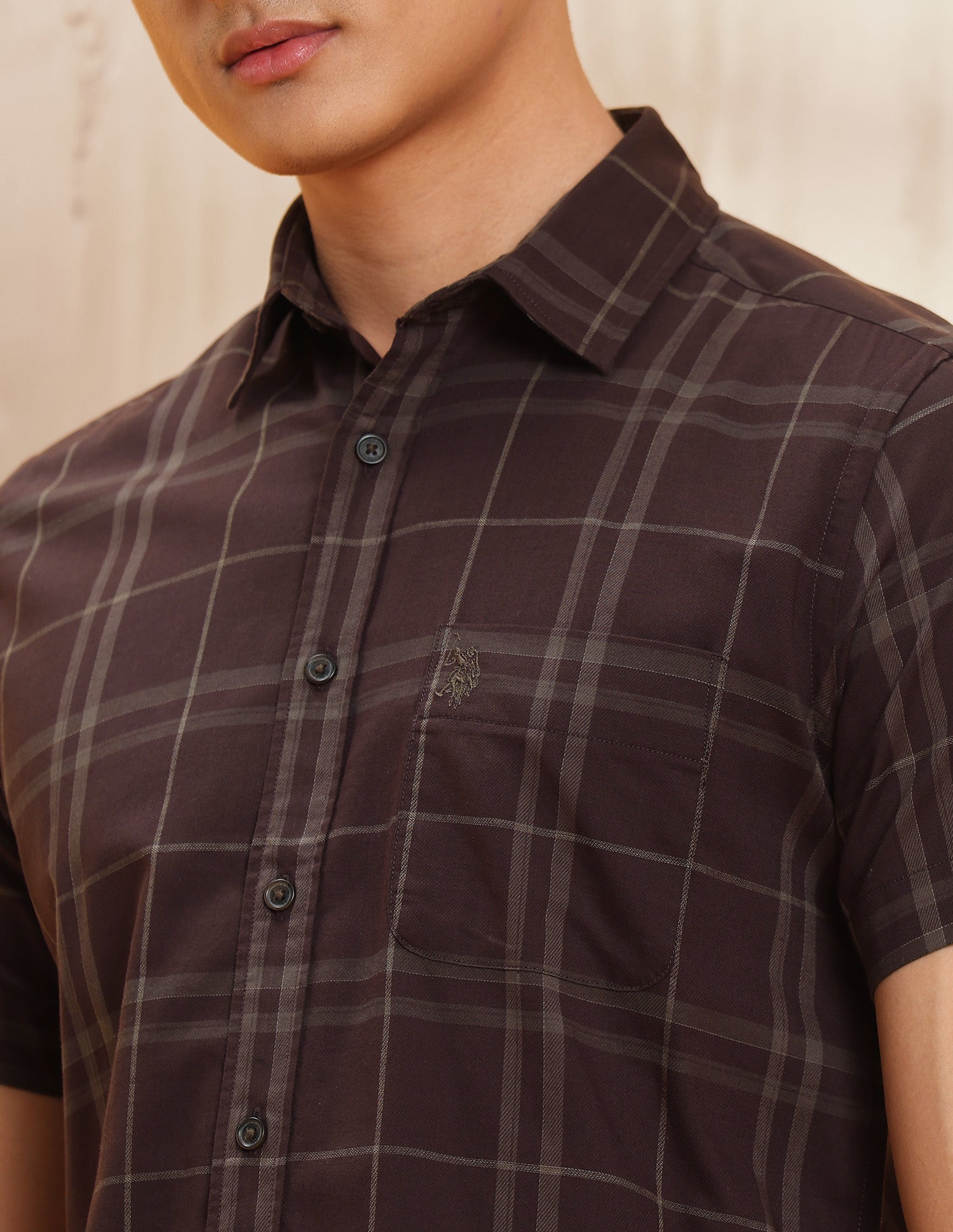 Grid Tattersall Checked Pure Cotton Shirt Wine - U.S. POLO ASSN. | Large