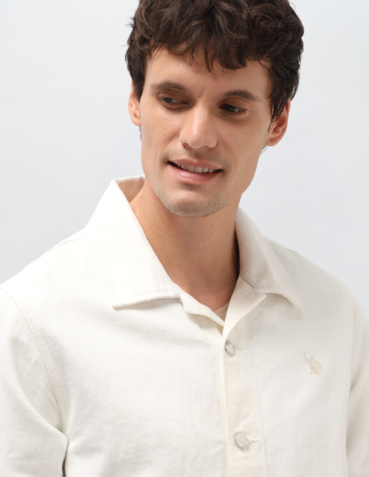 Solid Linen Regular Fit Jacket White - U.S. Polo Assn. India | Large