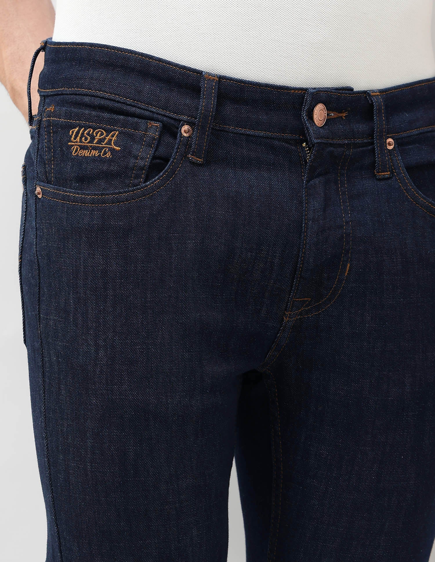 Regallo Skinny Fit Mid Rise Jeans Dark Blue - U.S. Polo Assn. India | Large