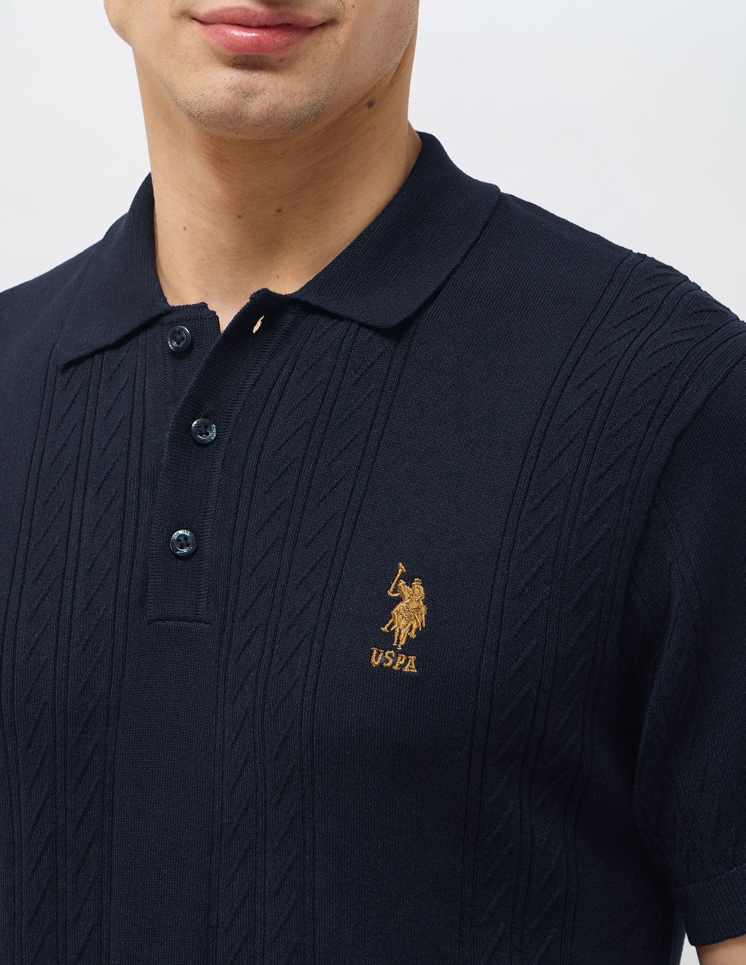 Patterned Knit Regular Fit Polo Shirts Navy - U.S. POLO ASSN. | Large
