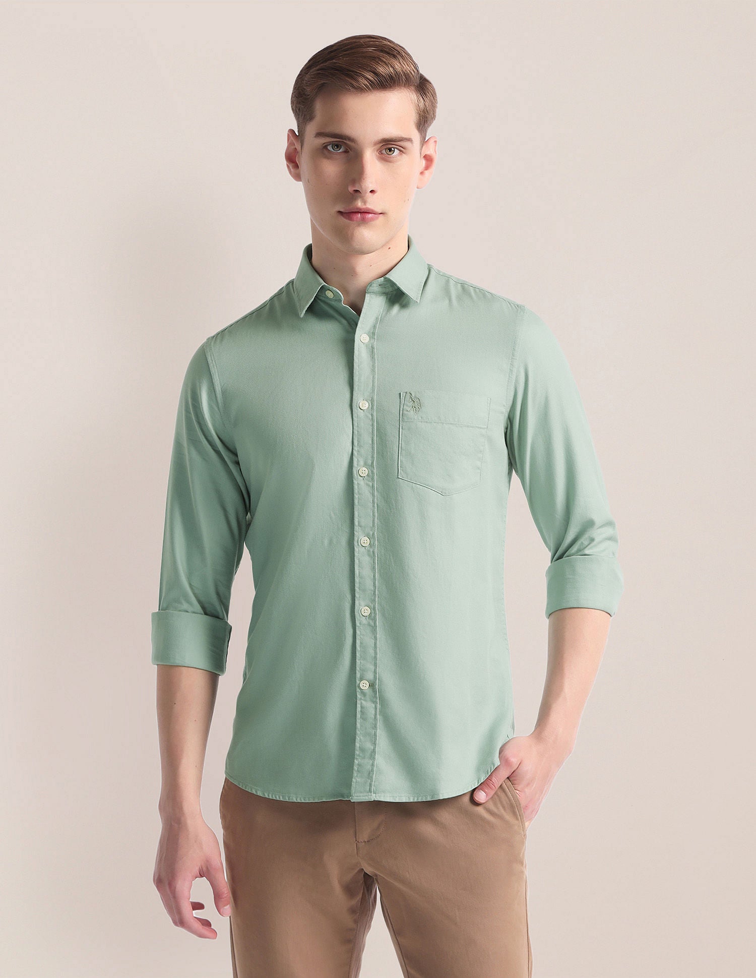 Spread Collar Dobby Shirt Light Green - U.S. Polo Assn. India | Large