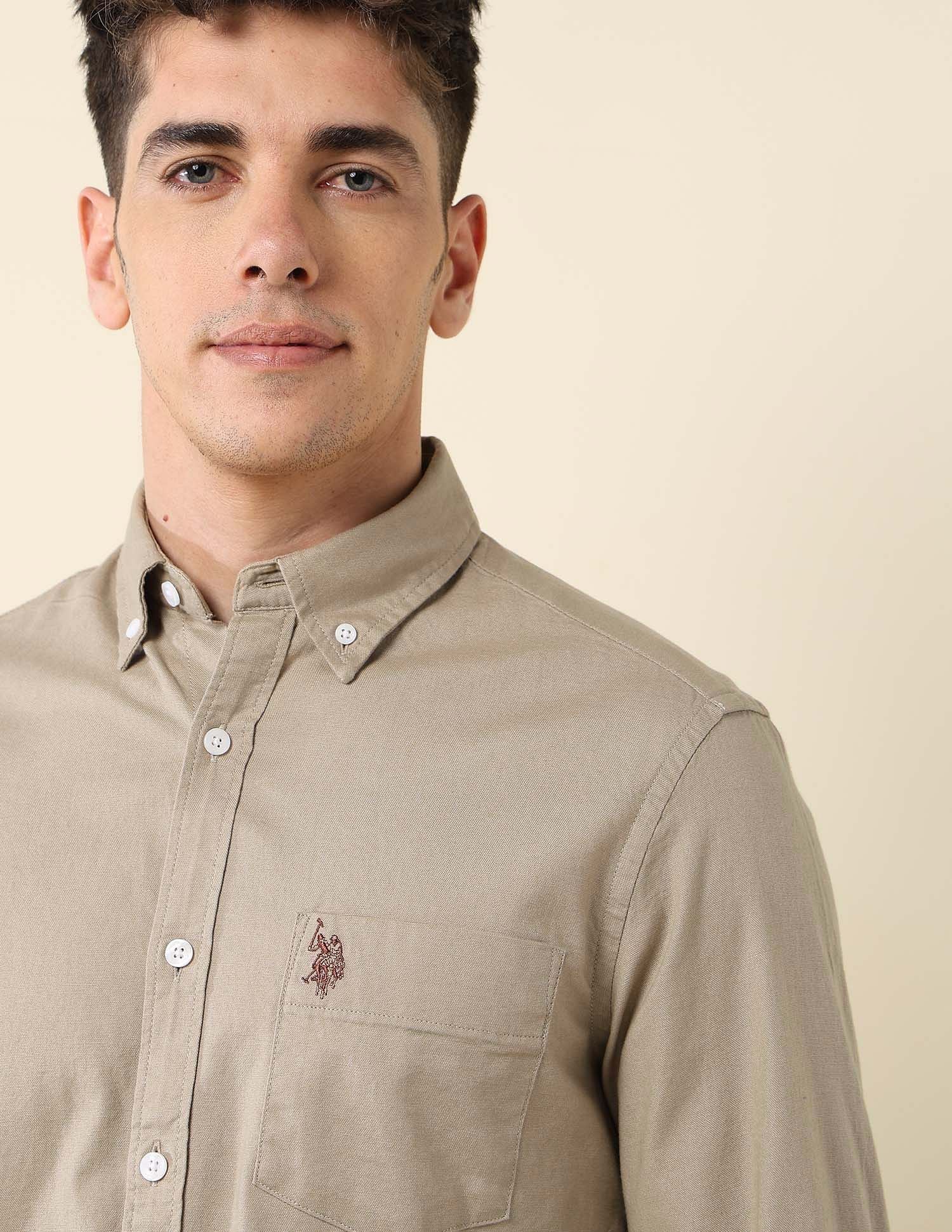 Oxford Stretch Button Down Shirt Light Khaki - U.S. Polo Assn. India | Large