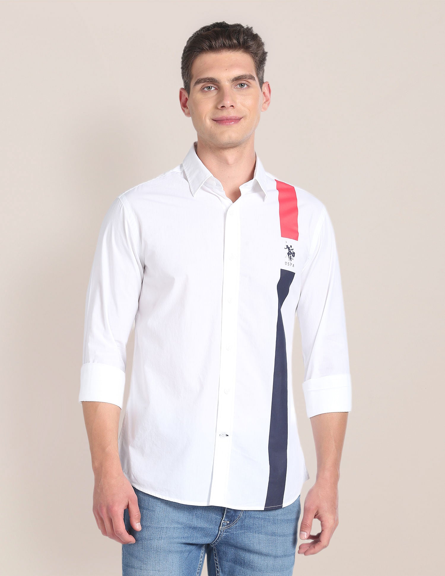 Vertical Stripe Cotton Shirt White - U.S. POLO ASSN. | Large