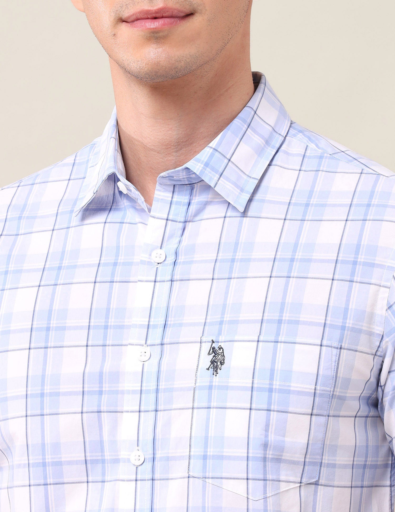Plaid Checked Tailored Fit Shirt Light Blue - U.S. Polo Assn. India | Large