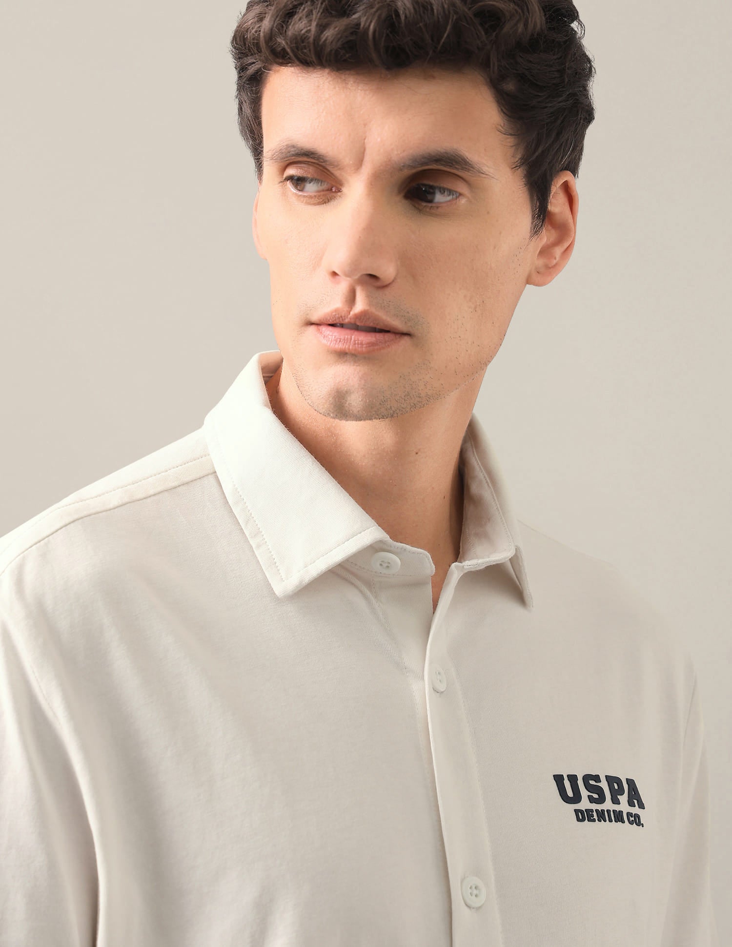 Graphic Brand Printed Slim Fit Polo Shirt White - U.S. Polo Assn. India | Large