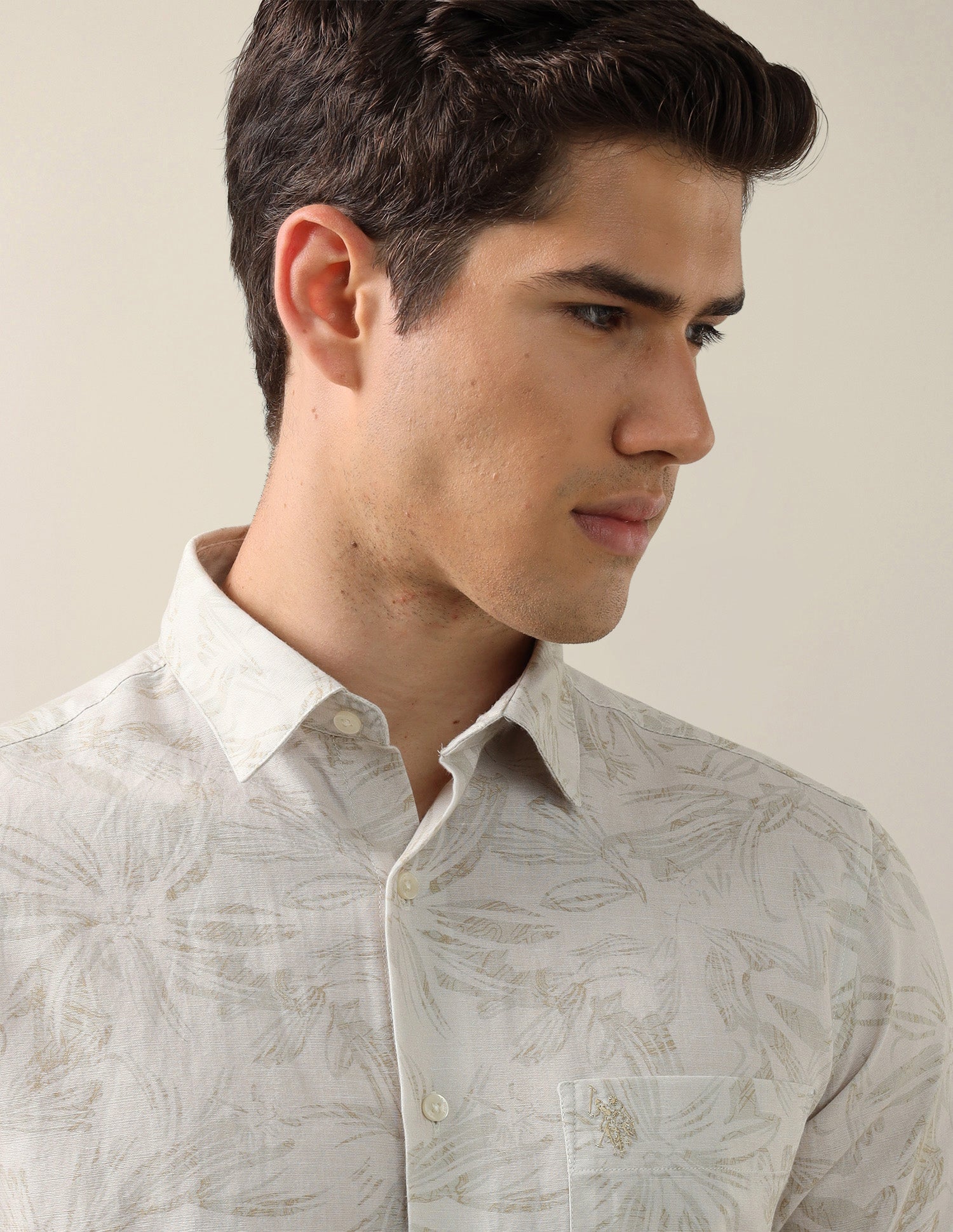 Tropical Printed Cotton Linen Shirt Beige - U.S. Polo Assn. India | Large