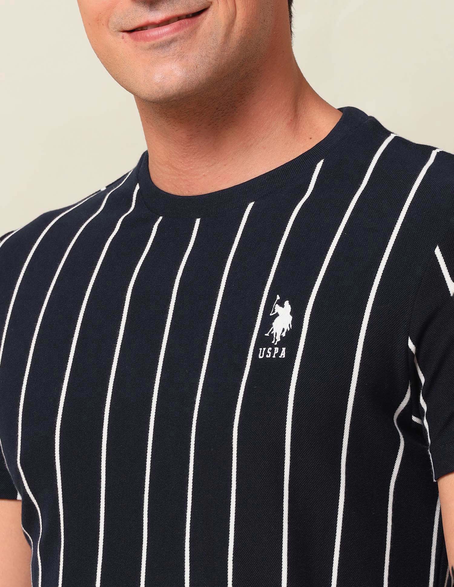 Vertical Striped Slim Fit T-Shirt Navy - U.S. Polo Assn. India | Large