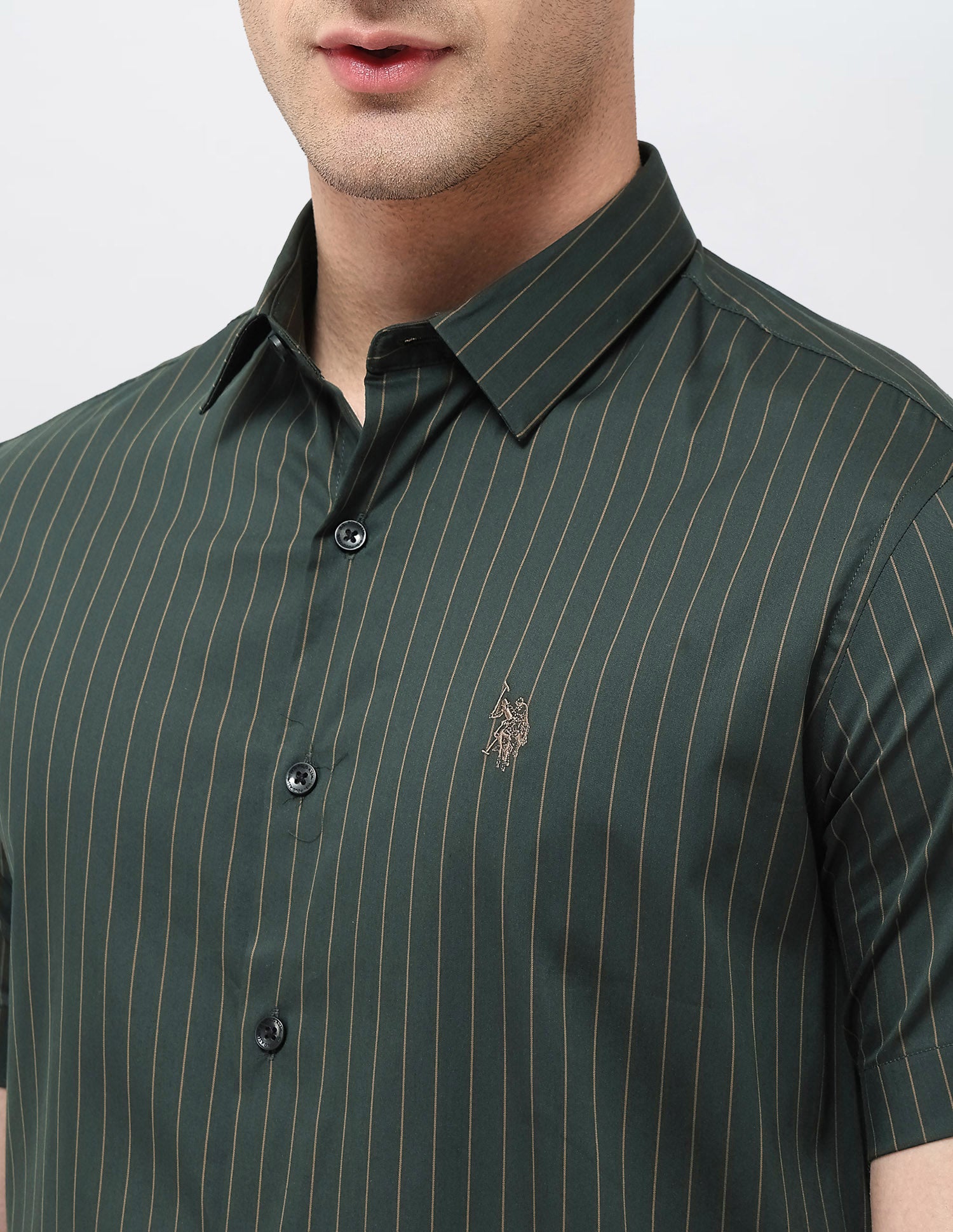 Vertical Striped Equestrian Aisle Shirt Olive - U.S. Polo Assn. India | Large