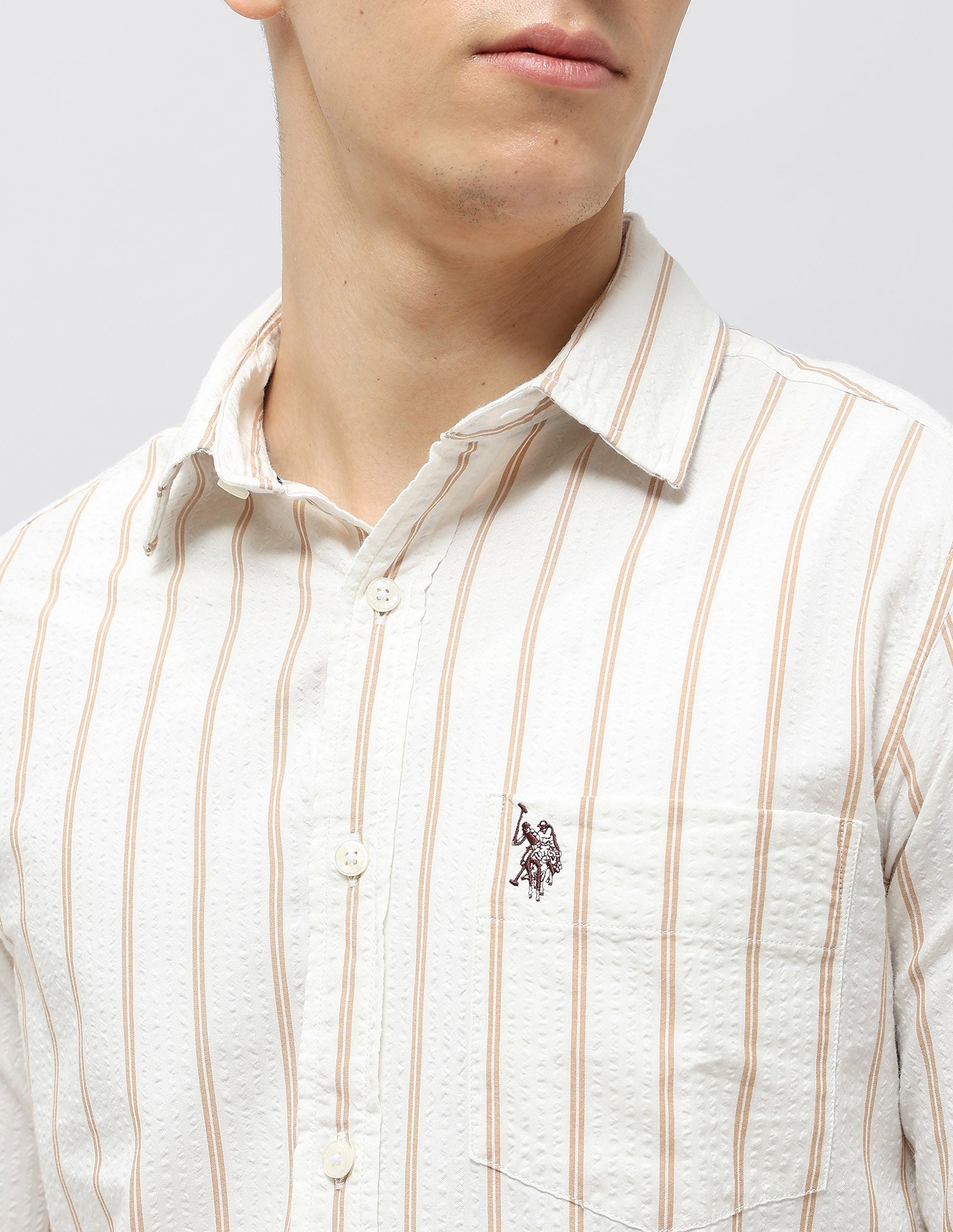 Vertical Striped Seersucker Shirt Off-White - U.S. Polo Assn. India | Large