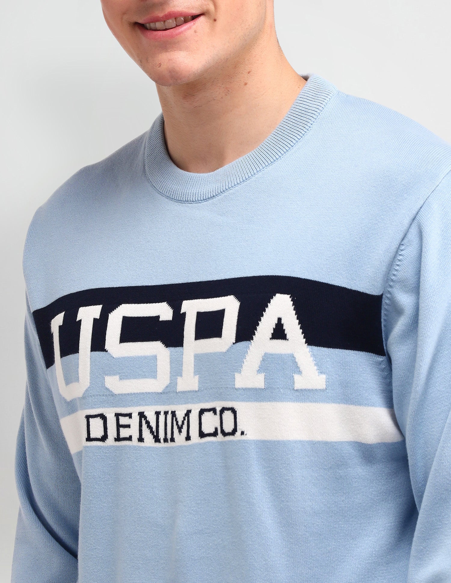 Brand Printed Regular Fit Sweater Blue - U.S. POLO ASSN. | Large