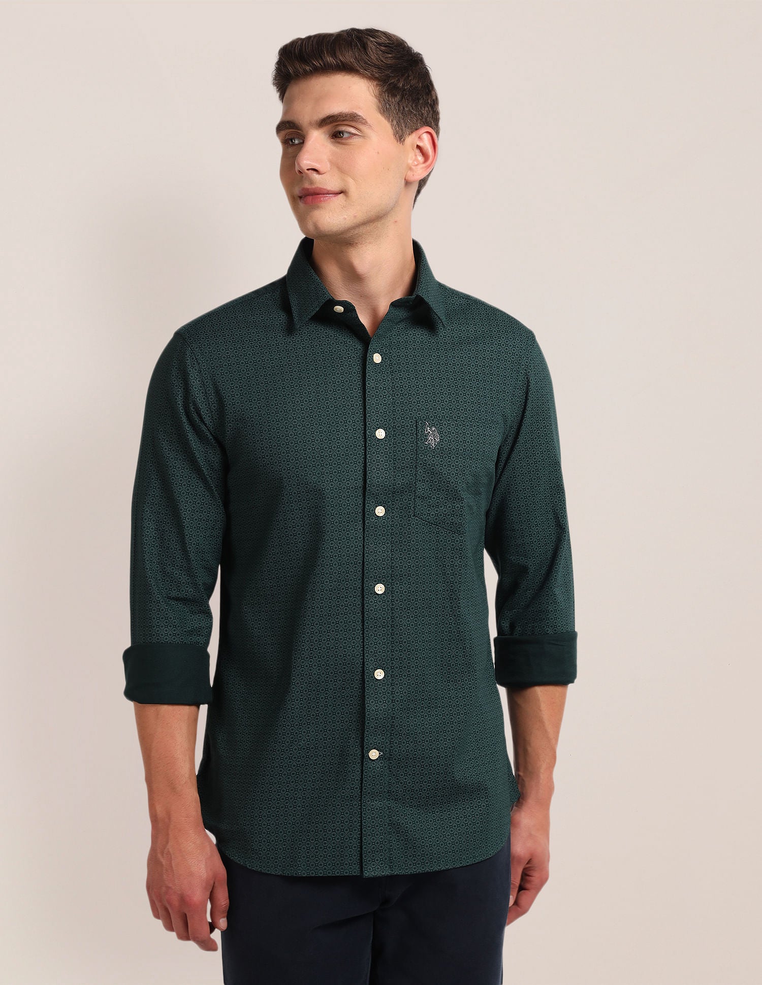 Regular Fit Dobby Shirt Green - U.S. Polo Assn. India | Large