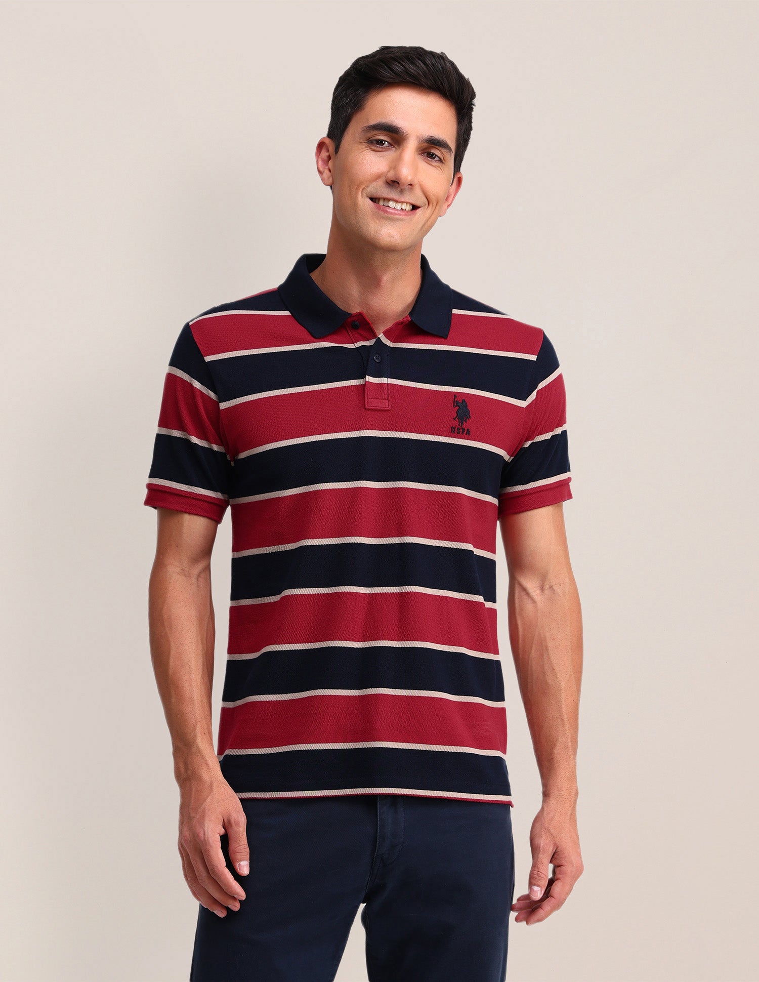 Horizontal Striped Slim Fit Polo Shirt Red - U.S. Polo Assn. India | Large