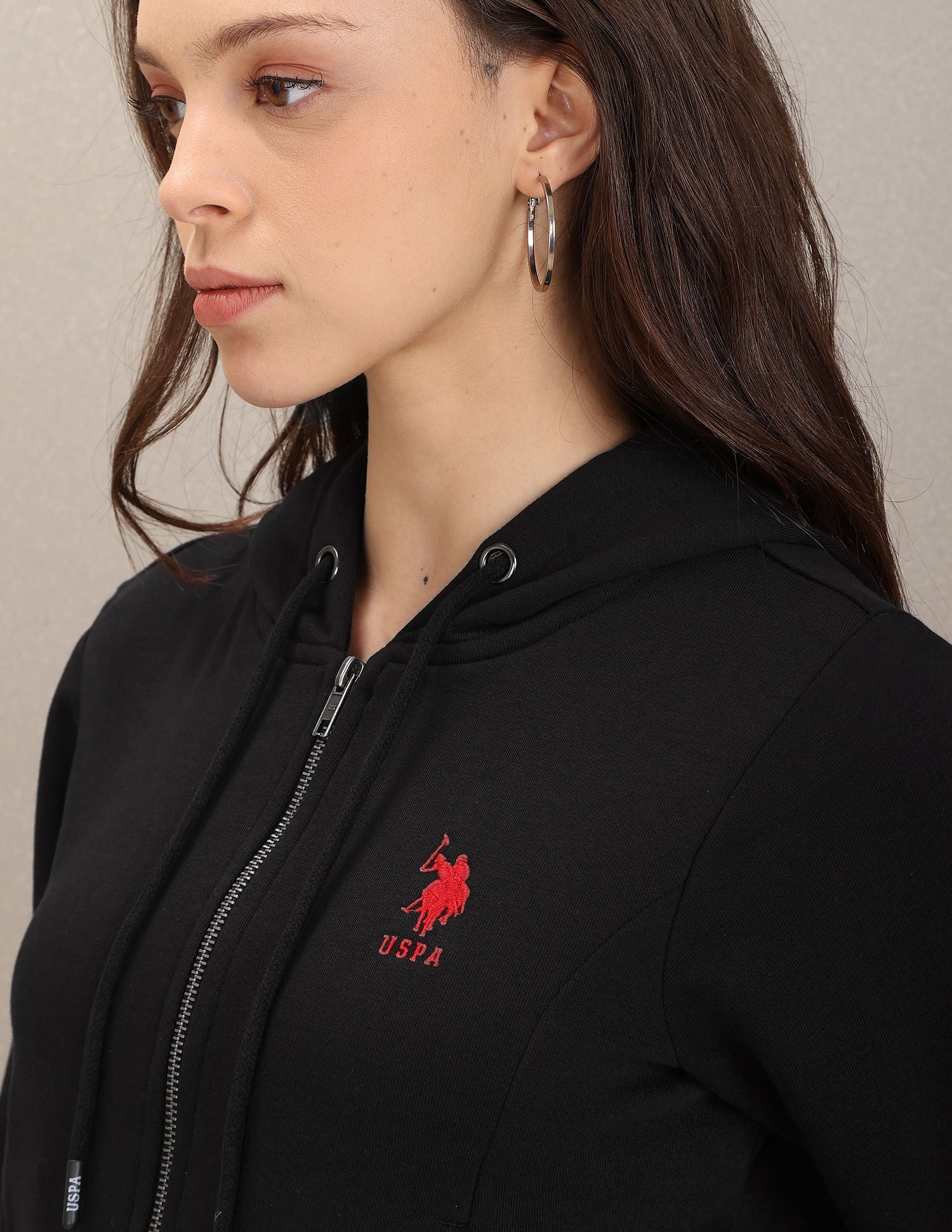 Full Zip Placket Solid Sweatshirt Black - U.S. POLO ASSN. | Large