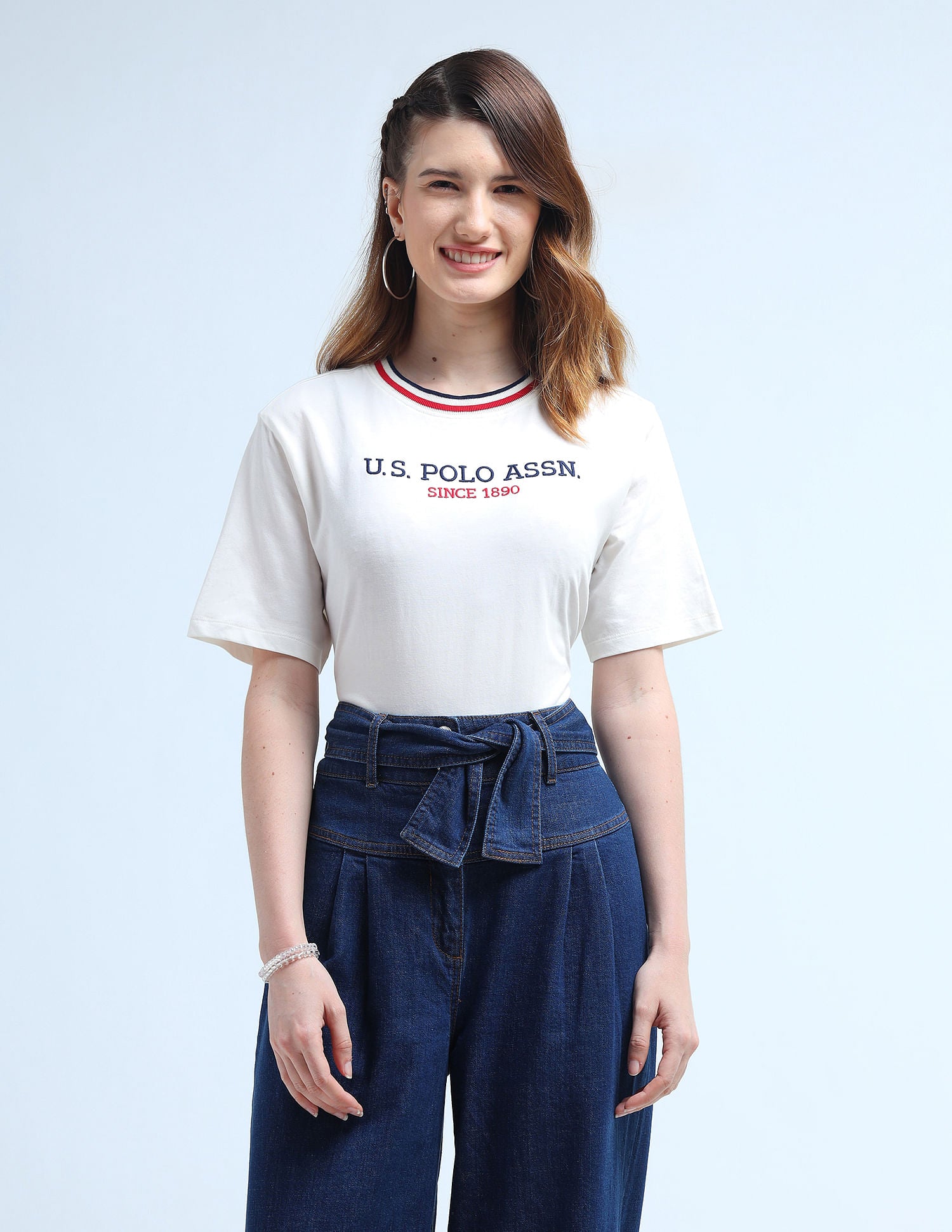 Brand Embroidered Boxy Fit T-Shirt Off White - U.S. Polo Assn. India | Large