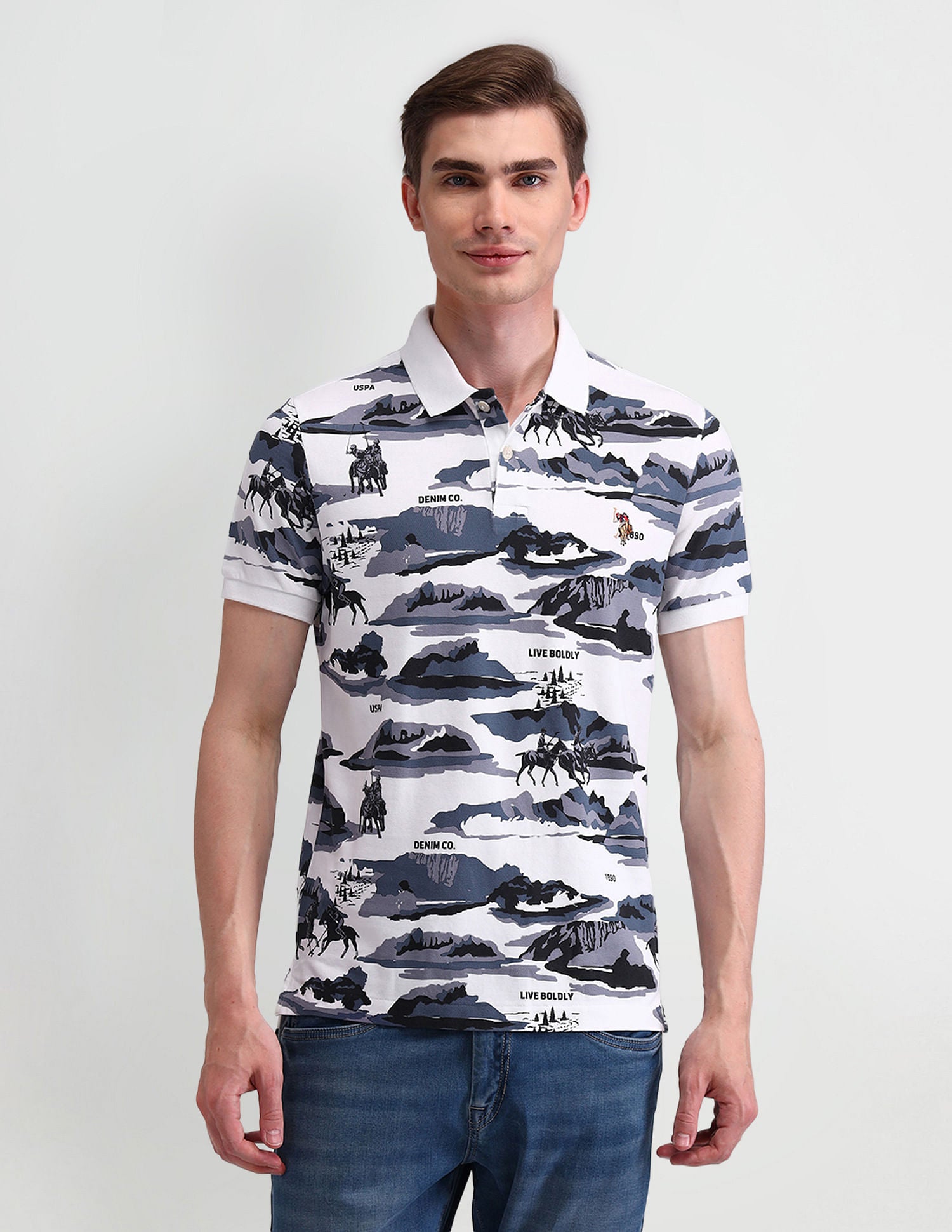 Graphic Printed Slim Fit Polo Shirt Blue - U.S. Polo Assn. India | Large