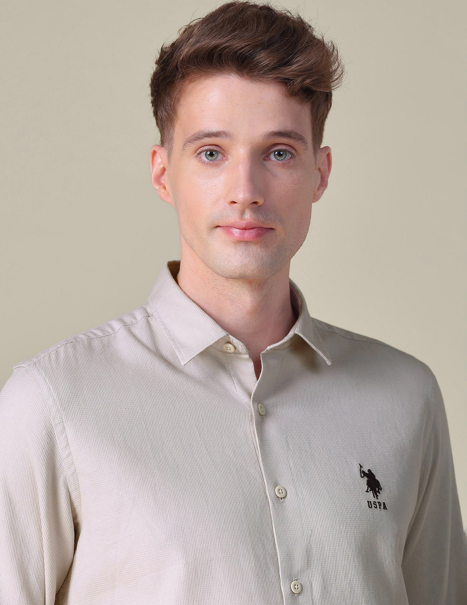 Dobby Regular Fit Shirt Ivory - U.S. POLO ASSN. | Large