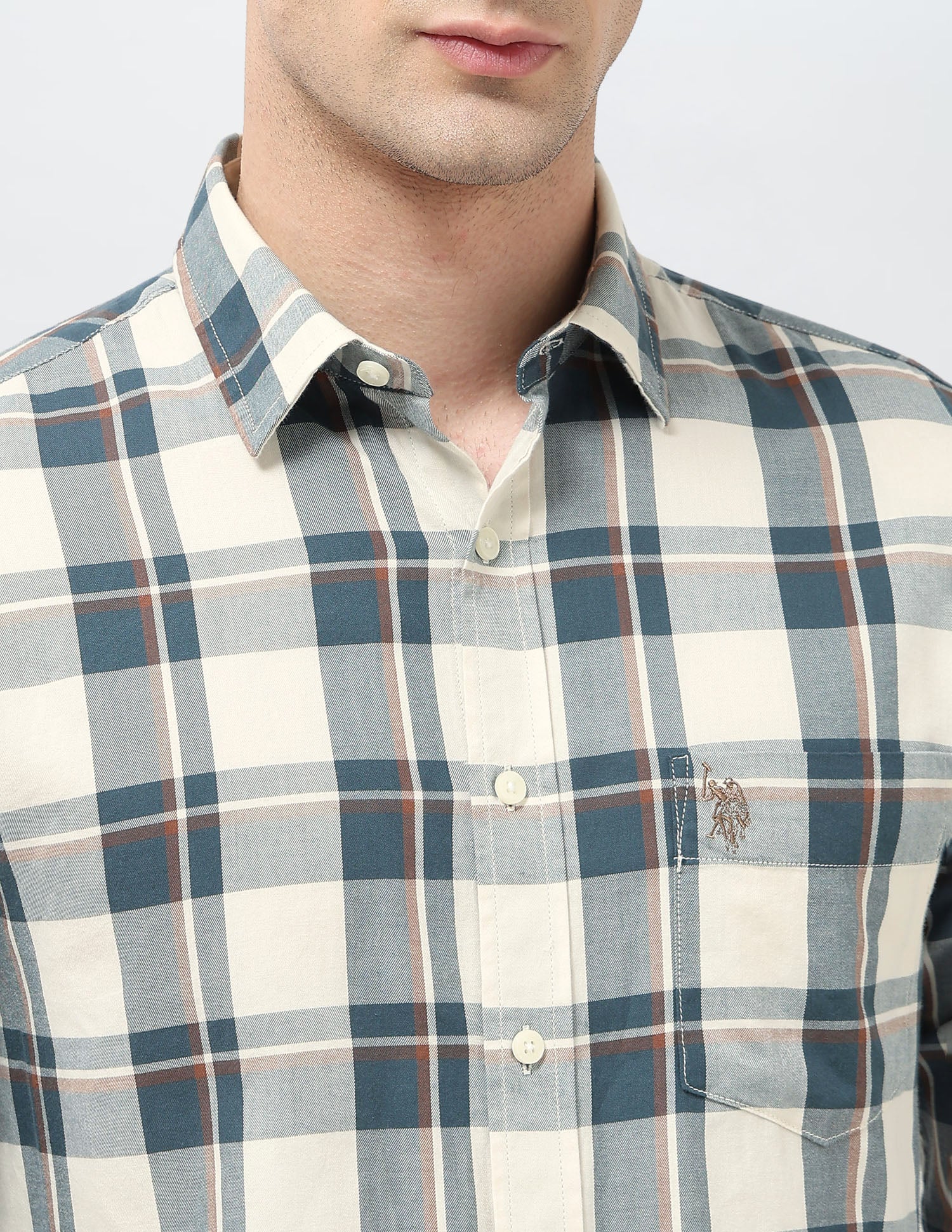 Twill Tailored Fit Shirt Teal - U.S. Polo Assn. India | Large