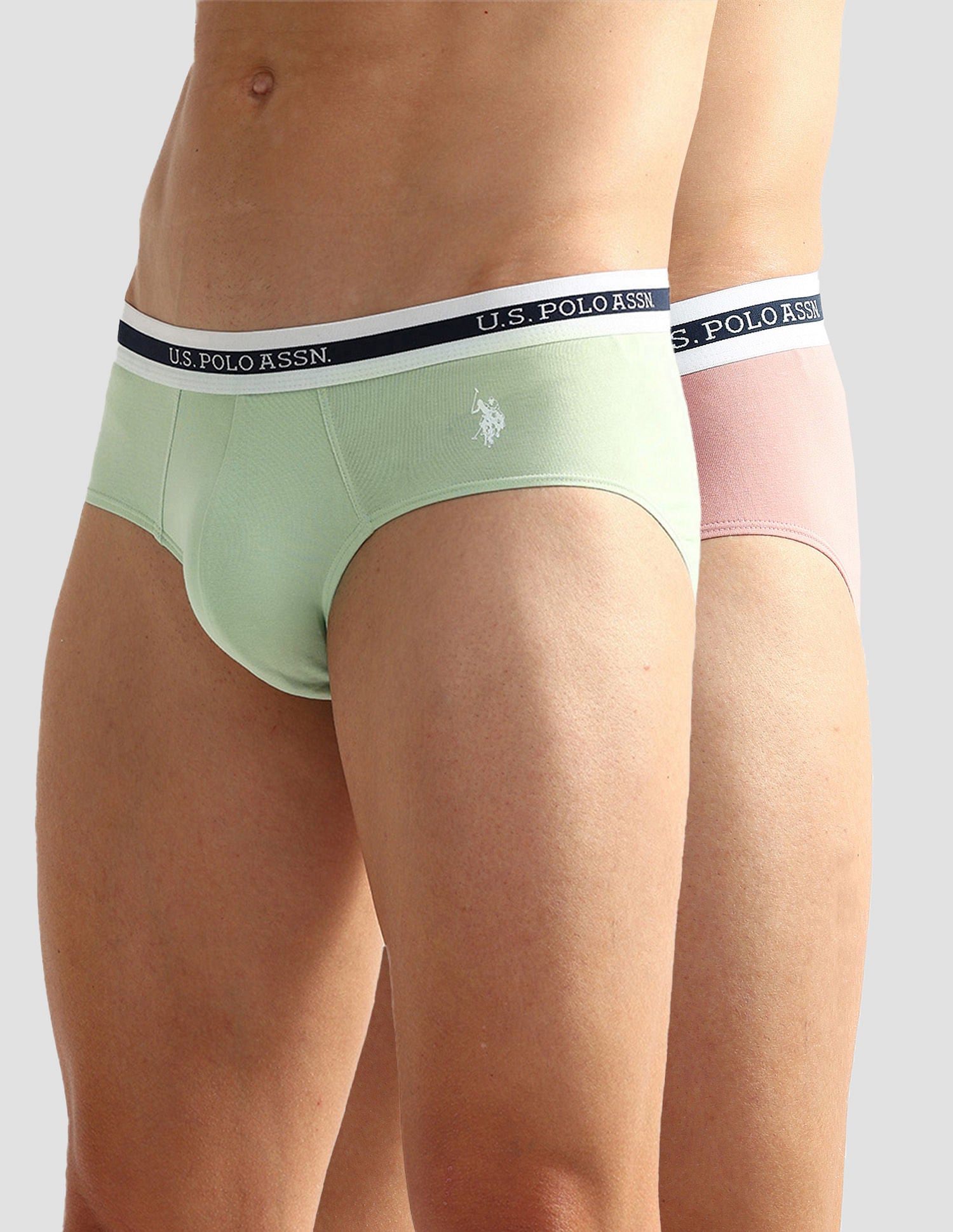 Elasticized Waist OEB09 Briefs - Pack Of 2 Pastel Peach and Pastel Green - U.S. POLO ASSN. | Large