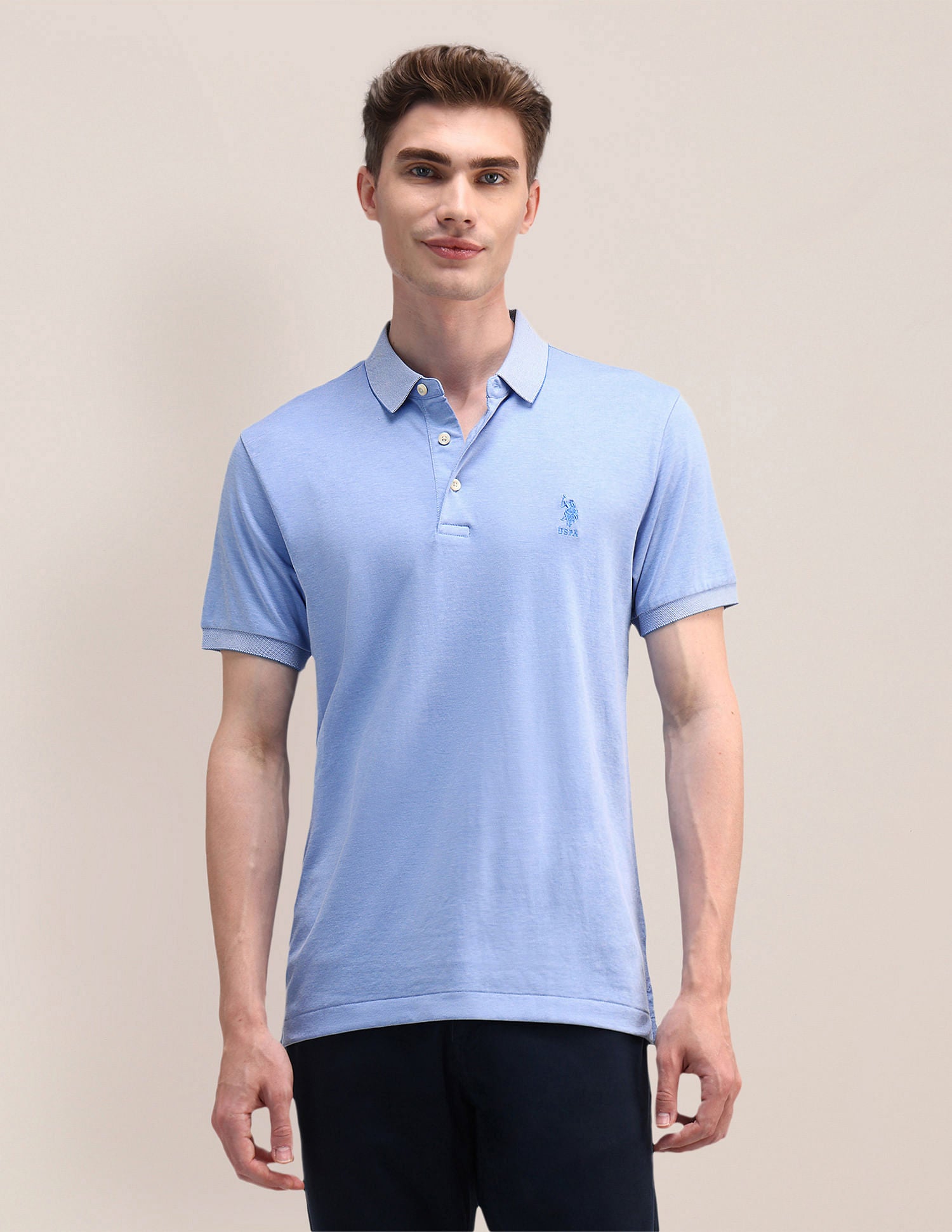 Slim Fit Solid Polo Shirt Light Blue - U.S. Polo Assn. India | Large