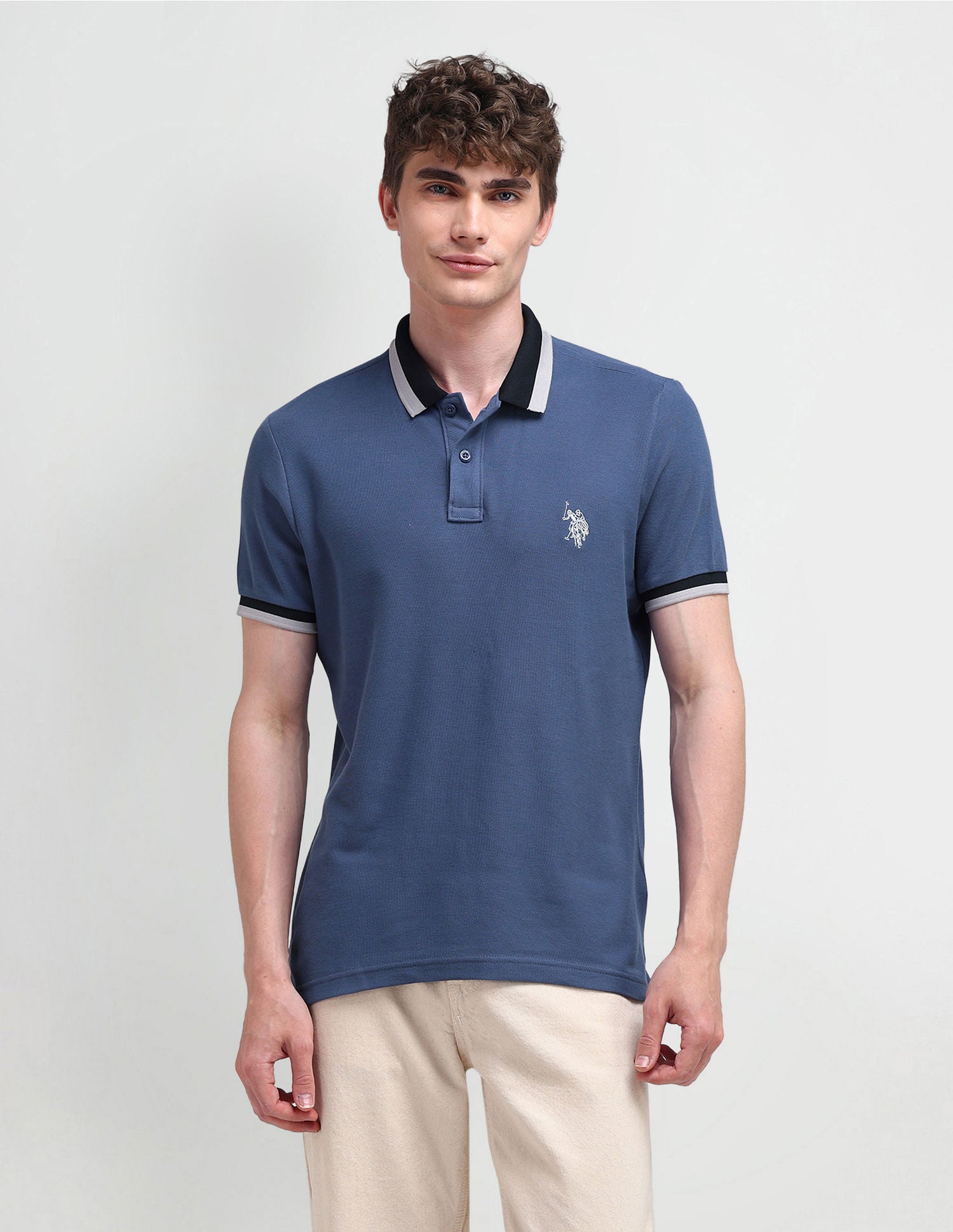Muscle Fit Solid Polo Shirt Light-Grey - U.S. Polo Assn. India | Large