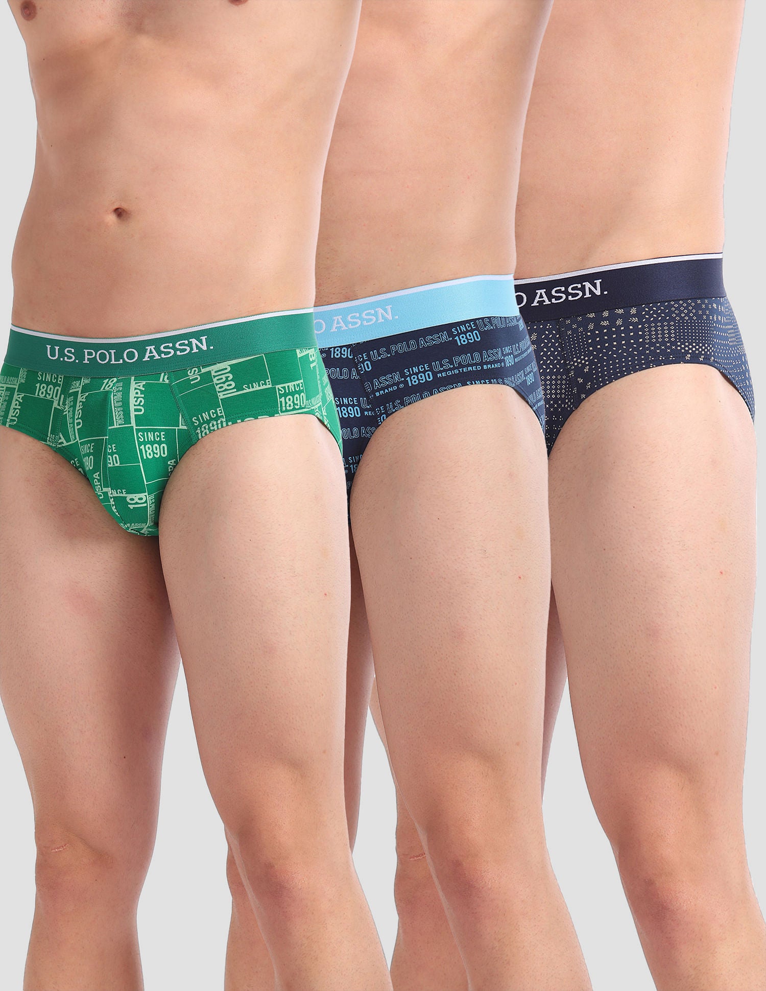 Abrasion Free Printed OEB01 Briefs - Pack Of 3 Blue, Navy and Green - U.S. POLO ASSN. | Large