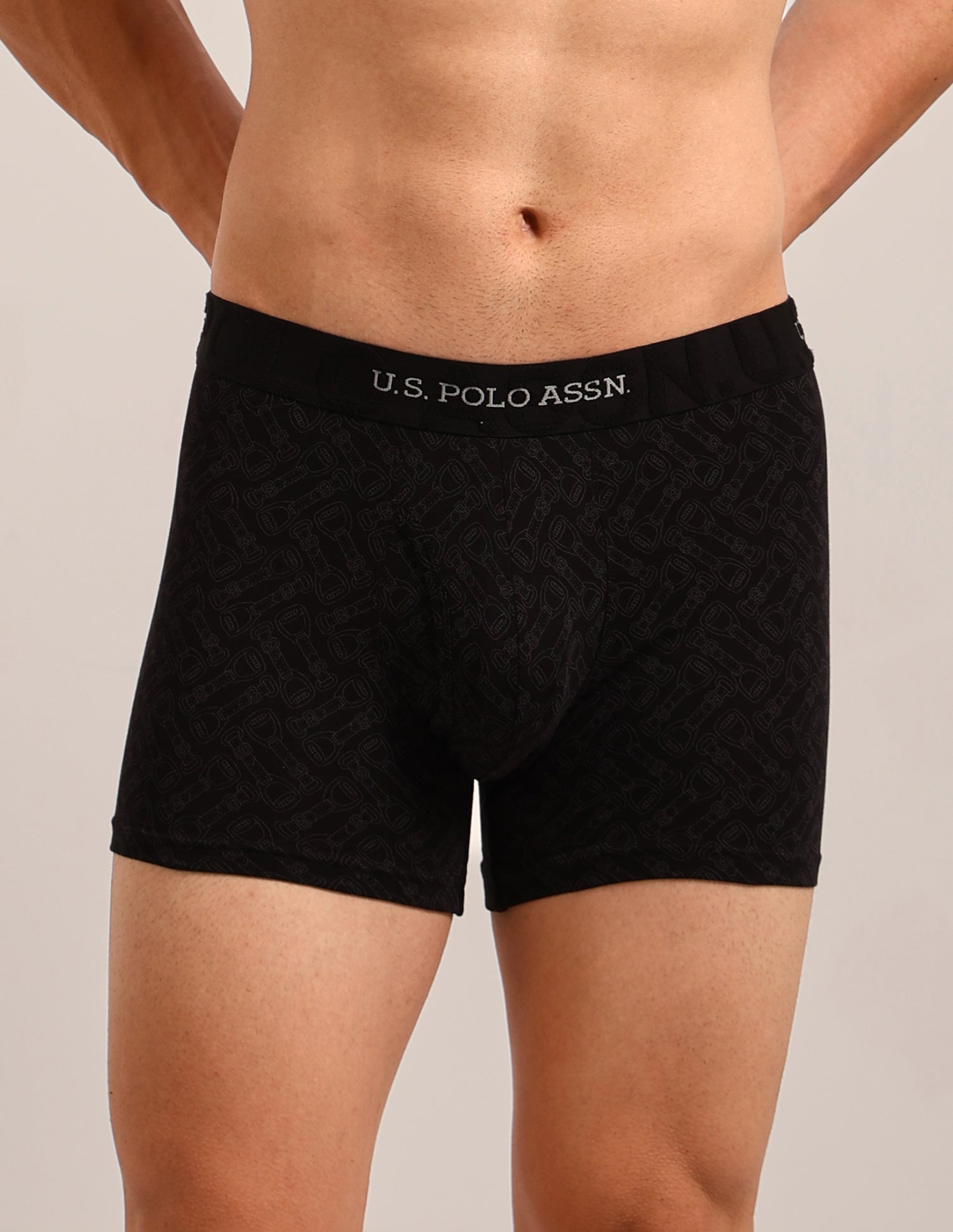 Printed Cotton Stretch Essential OET22 Long Trunk - Pack Of 2 Back/ Flint Grey - U.S. Polo Assn. India | Large