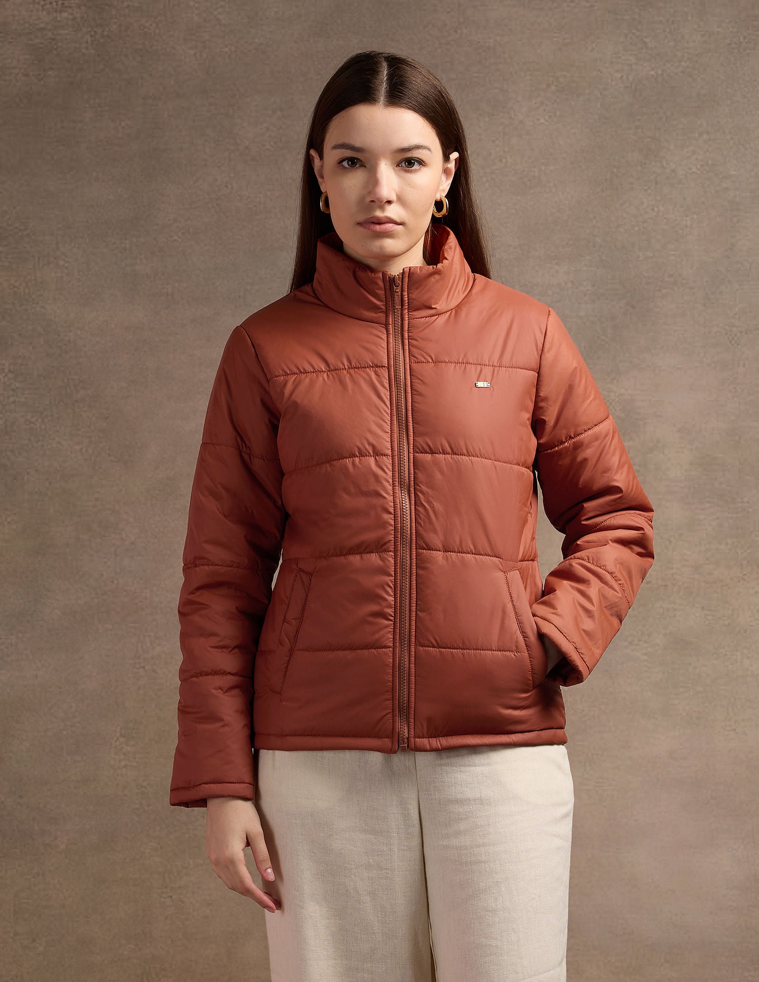 Mock Collar Puffer Jacket Rust - U.S. POLO ASSN. | Large