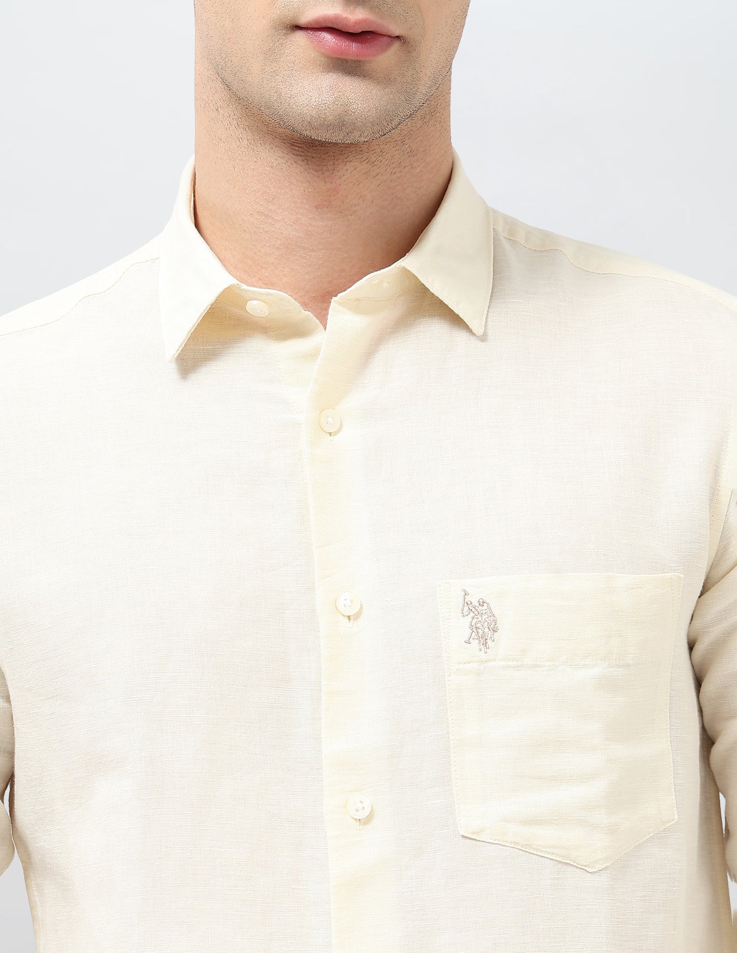 Tailored Fit Solid Shirt Light Yellow - U.S. POLO ASSN. | Large