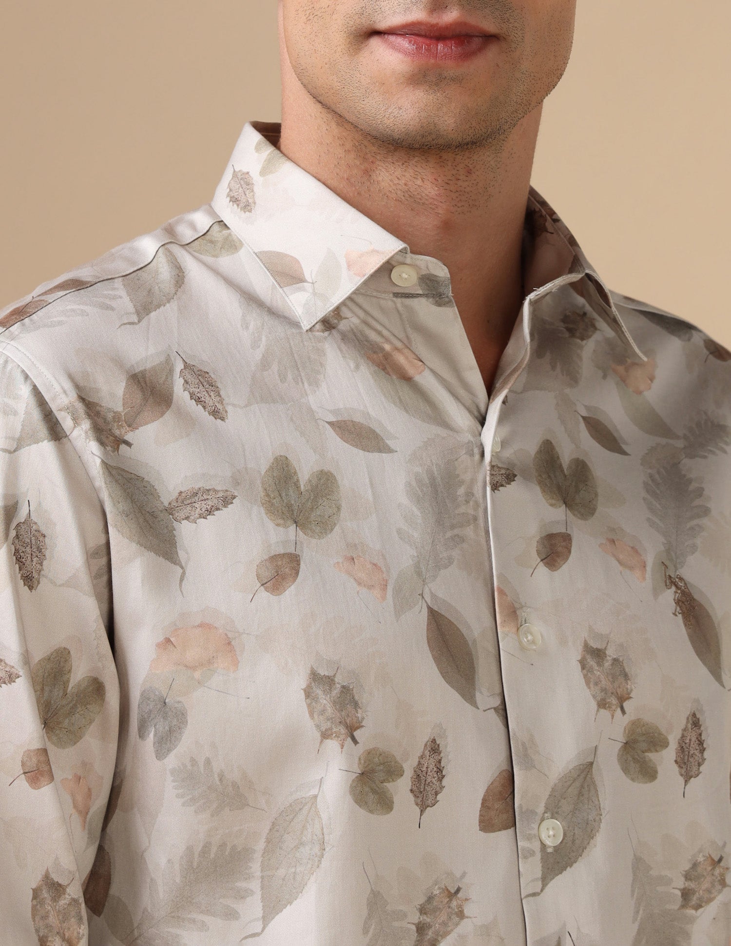 Tropical Printed Pure Cotton Shirt Beige - U.S. POLO ASSN. | Large