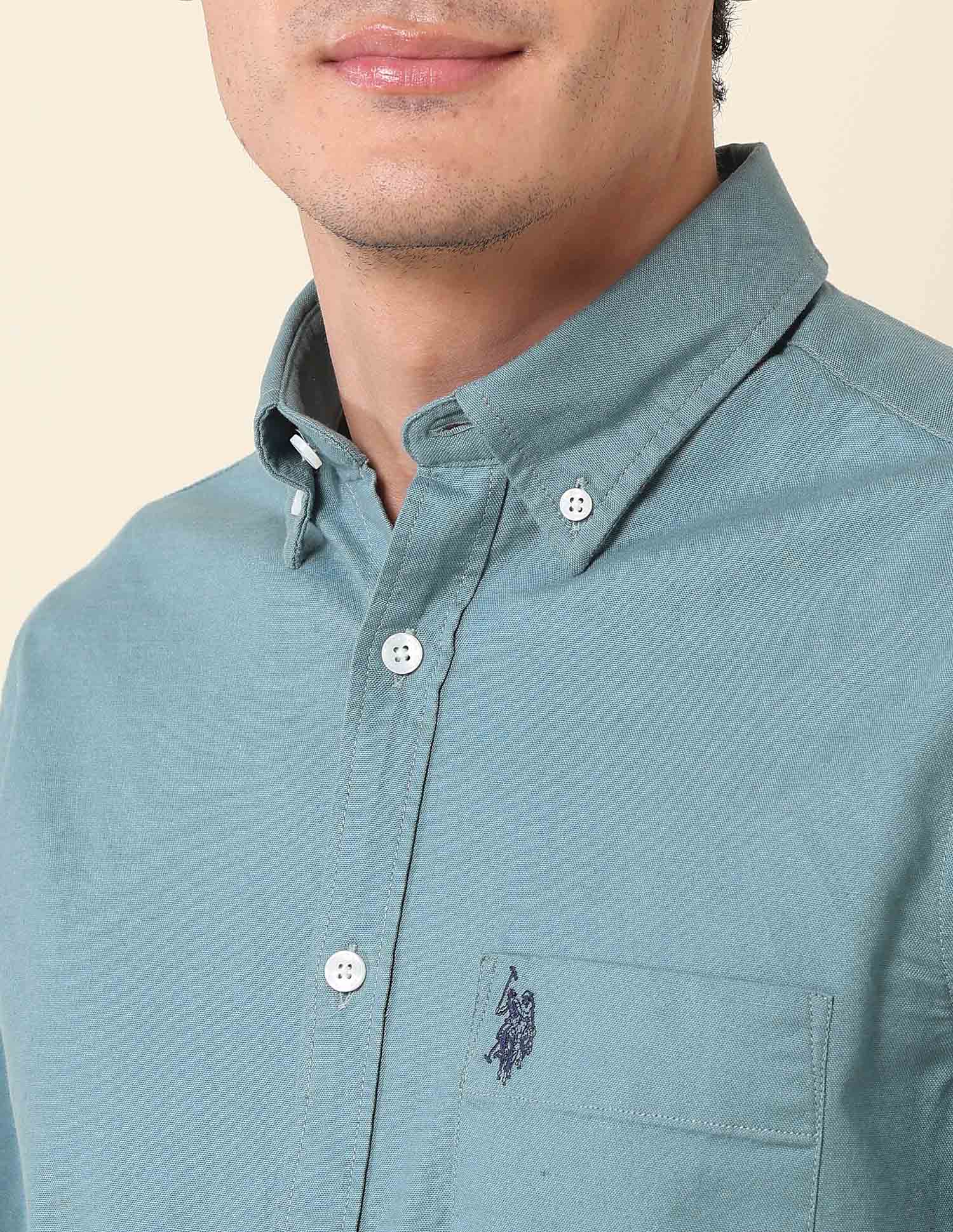 Solid Tailored Fit Oxford Shirt Teal - U.S. Polo Assn. India | Large