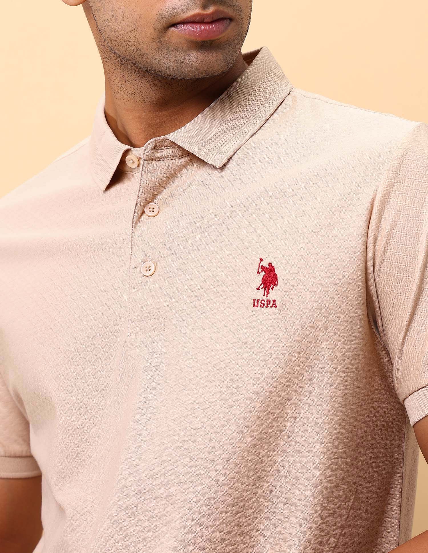 Textured Pure Cotton Polo Shirt Beige - U.S. Polo Assn. India | Large