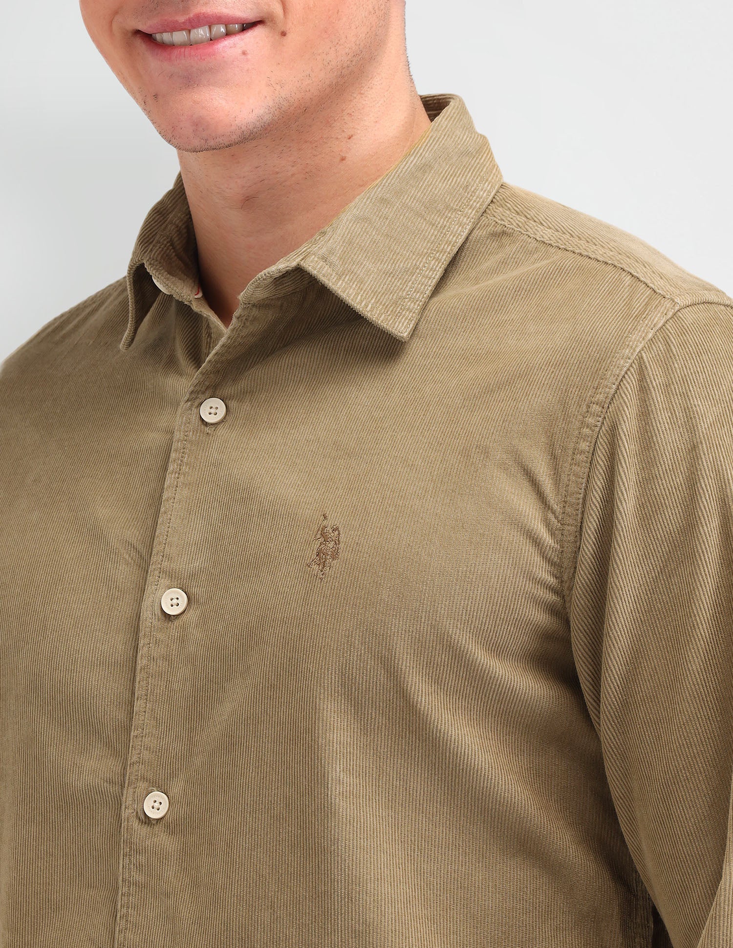 Textured Cotton Shirt Beige - U.S. POLO ASSN. | Large