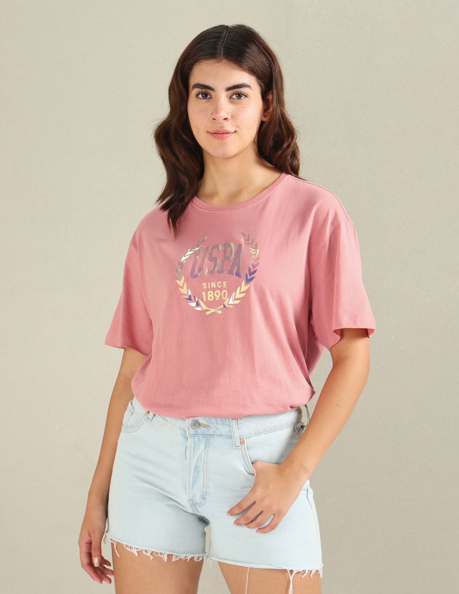 Brand Print Boxy T-Shirt Peach - U.S. POLO ASSN. | Large