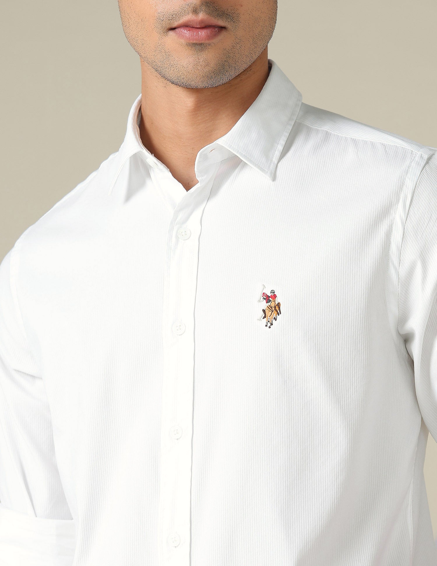 Tailored Fit Textured Shirt White - U.S. POLO ASSN. | Large