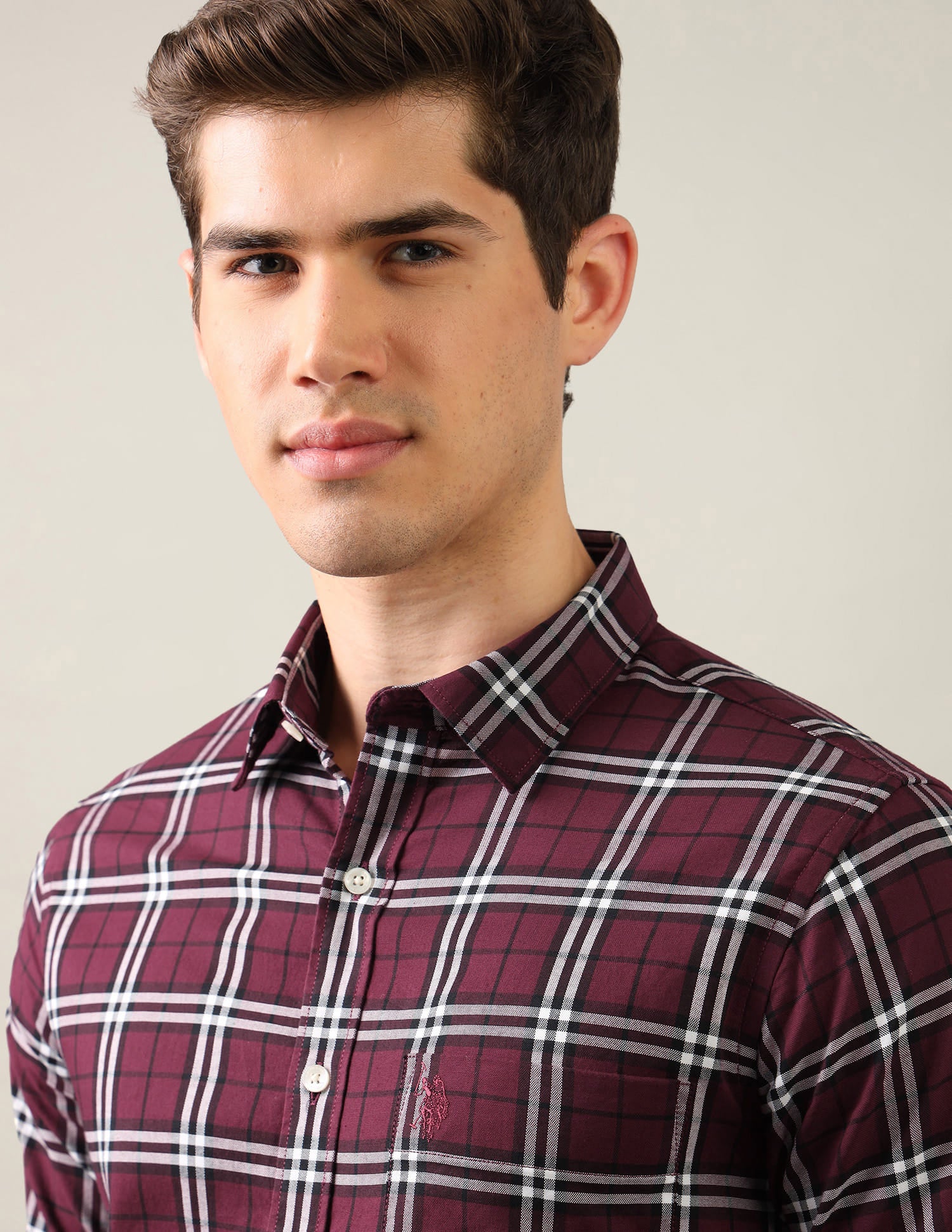 Grid Tattersall Checked Tailored Fit Shirt Red - U.S. Polo Assn. India | Large