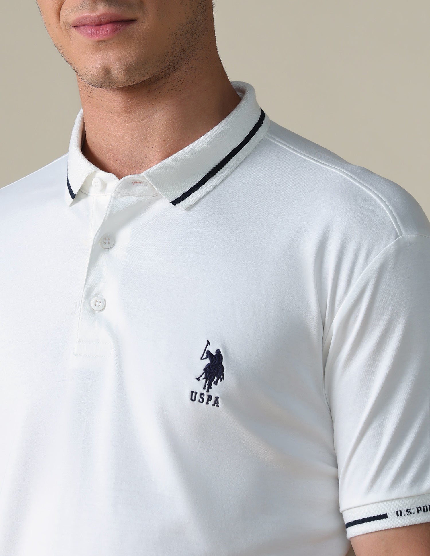 Regular Fit Solid Polo Shirt Ivory - U.S. Polo Assn. India | Large