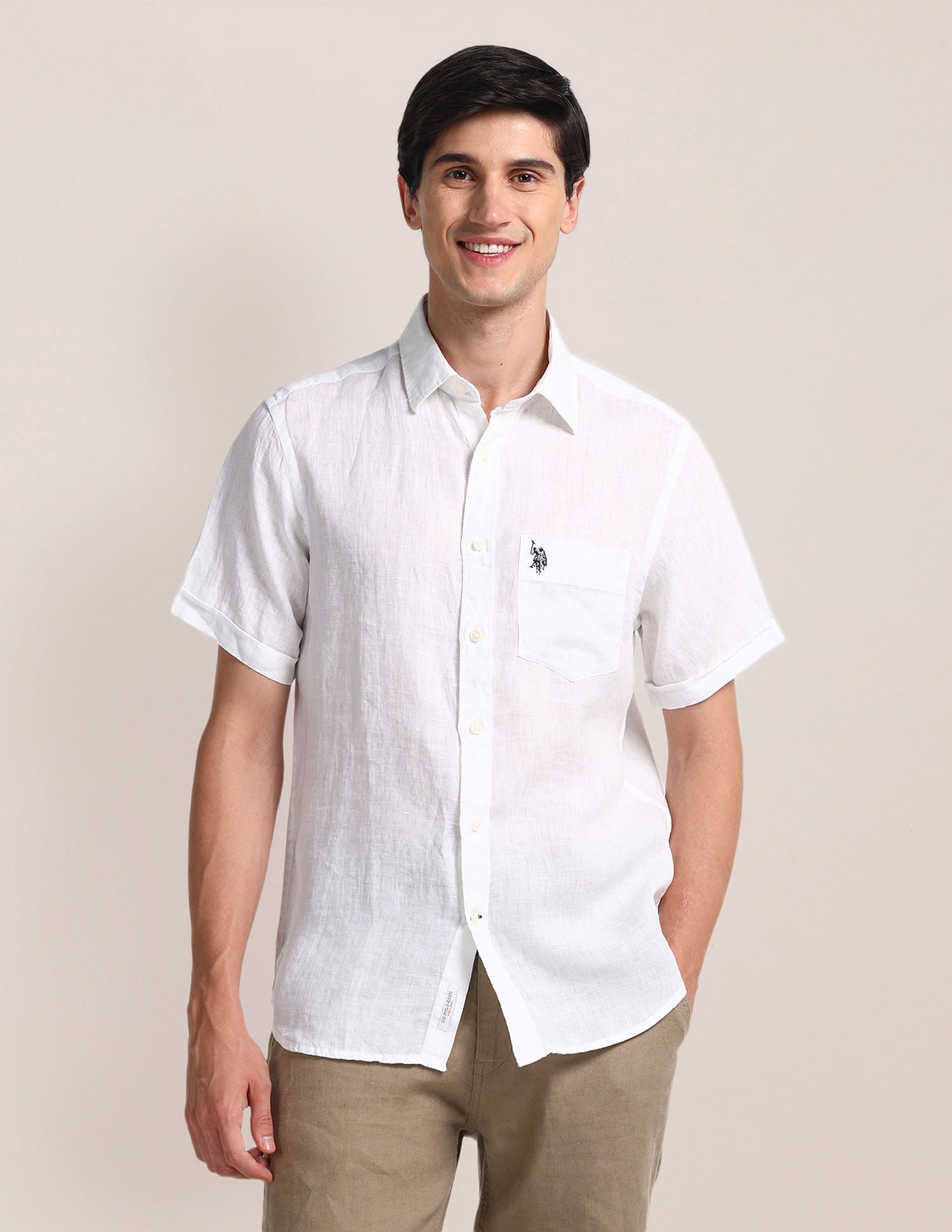 Tailored Fit Linen Shirt White - U.S. POLO ASSN. | Large