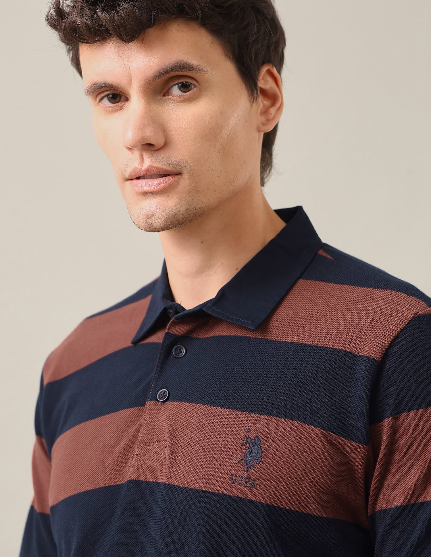 Horizontal Striped Slim Fit Polo Shirt Brown - U.S. Polo Assn. India | Large