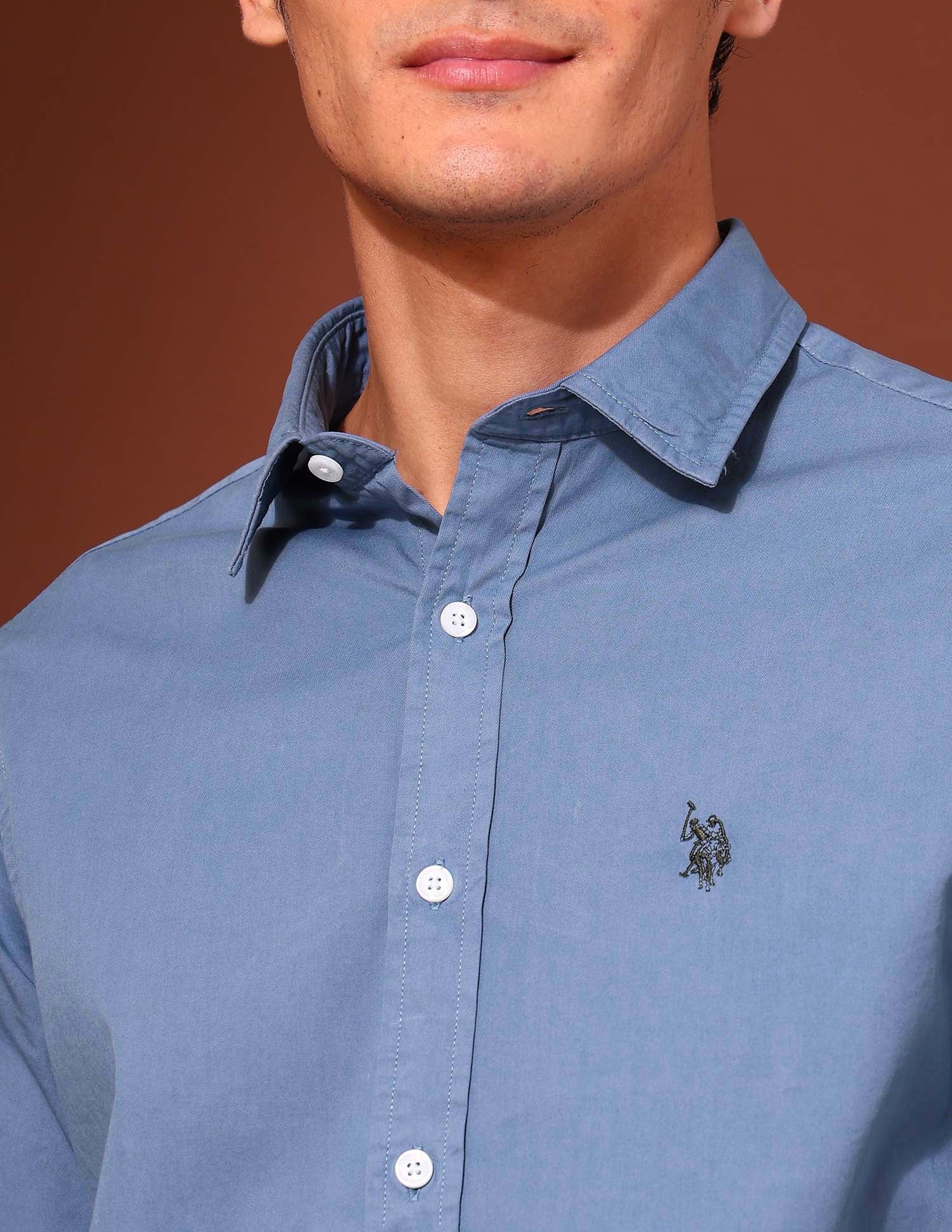 Pure Cotton Regular Fit Twill Shirt Blue - U.S. Polo Assn. India | Large