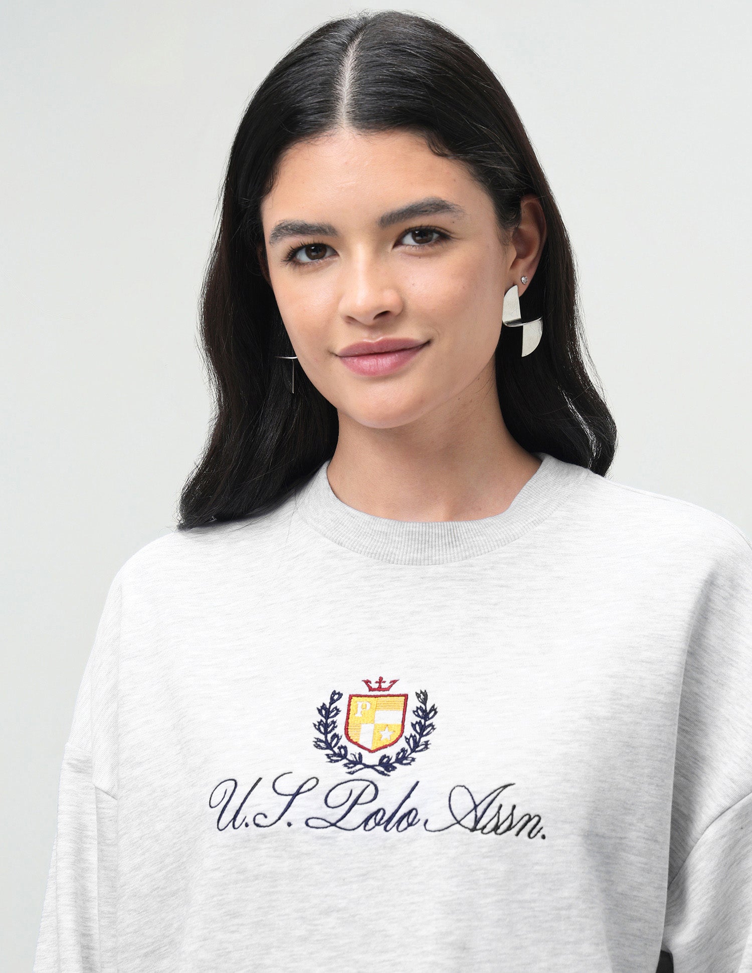Brand Embroidered Oversized Fit Sweatshirt Grey - U.S. Polo Assn. India | Large