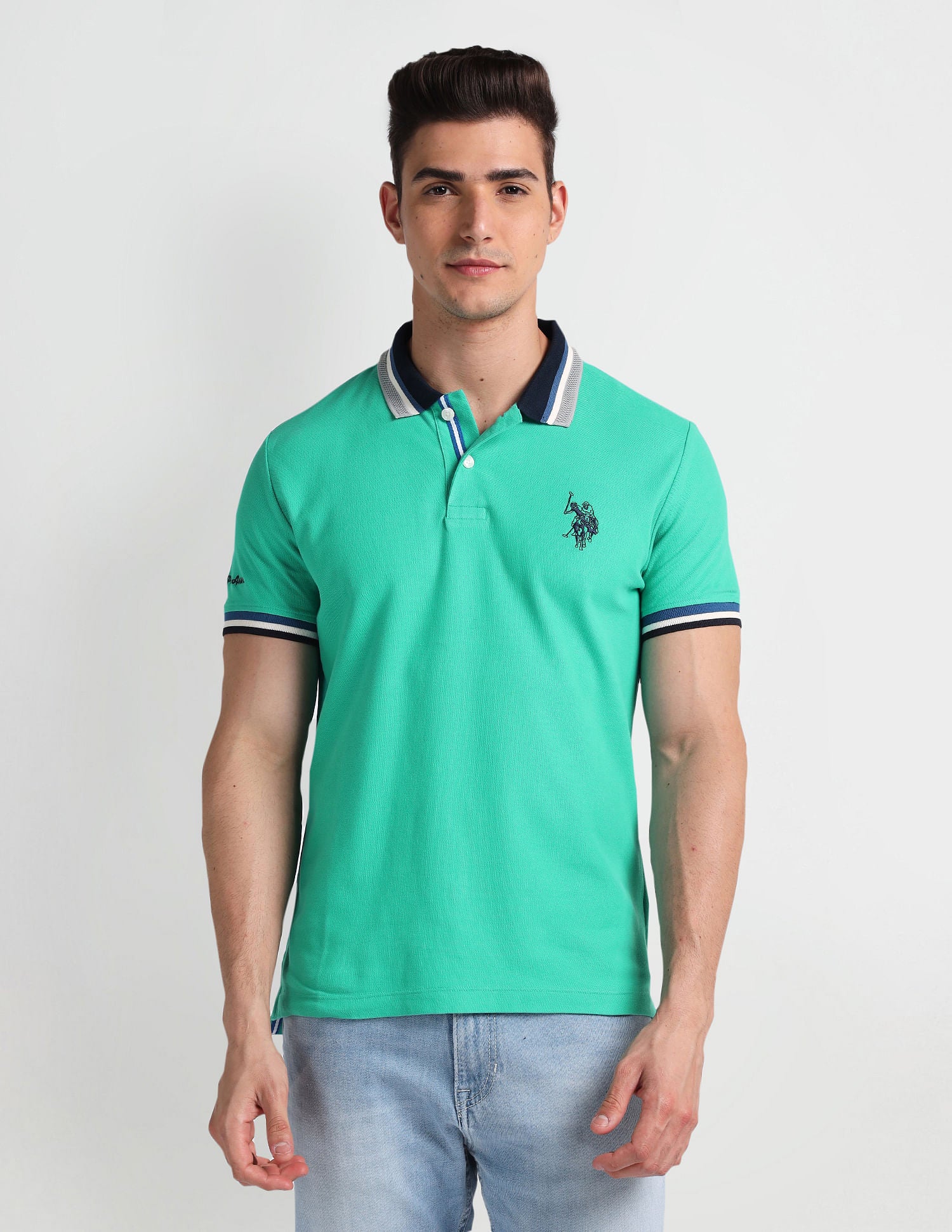 Muscle Fit Solid Polo Shirt Green - U.S. Polo Assn. India | Large