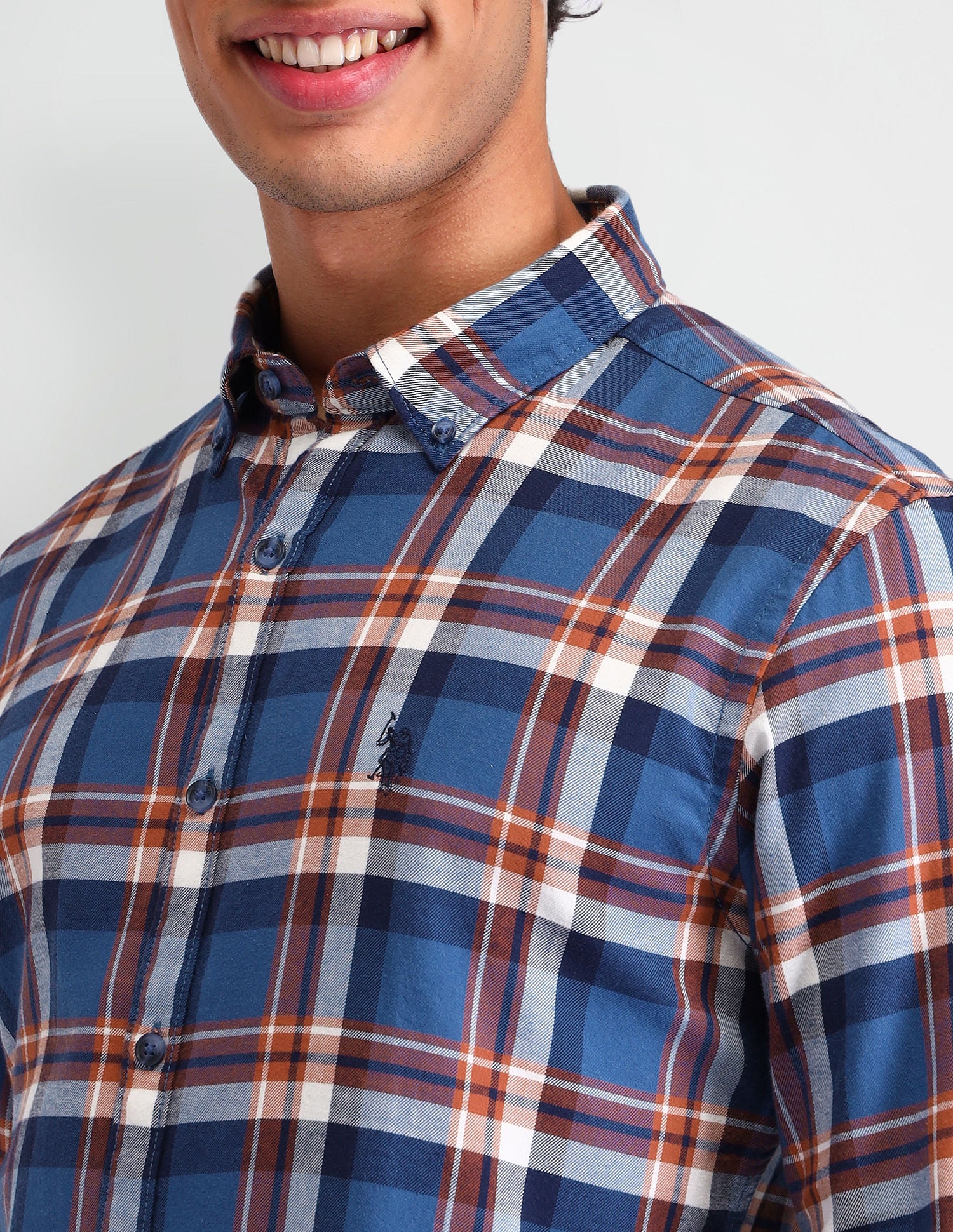 Manhattan Slim Fit Checked Shirt Blue - U.S. POLO ASSN. | Large