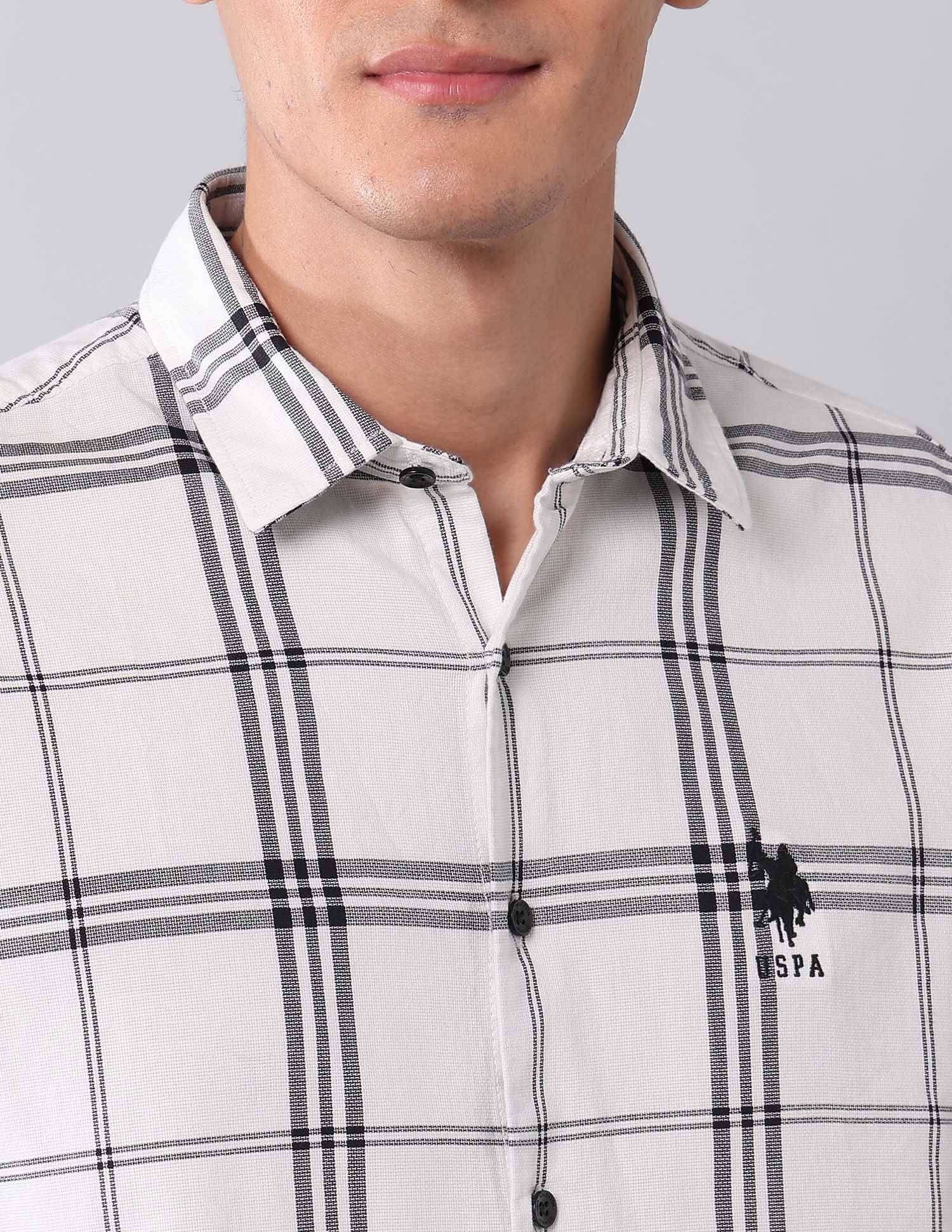 Grid Tattersall Checked Pure Cotton Shirt White - U.S. POLO ASSN. | Large